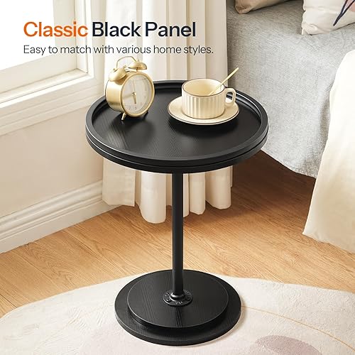 Miniatura 8 de HOOBRO Juego de 2 mesas auxiliares anidables, pequeñas mesas de centro redondas con pedestal de madera, mesas auxiliares circulares modernas para