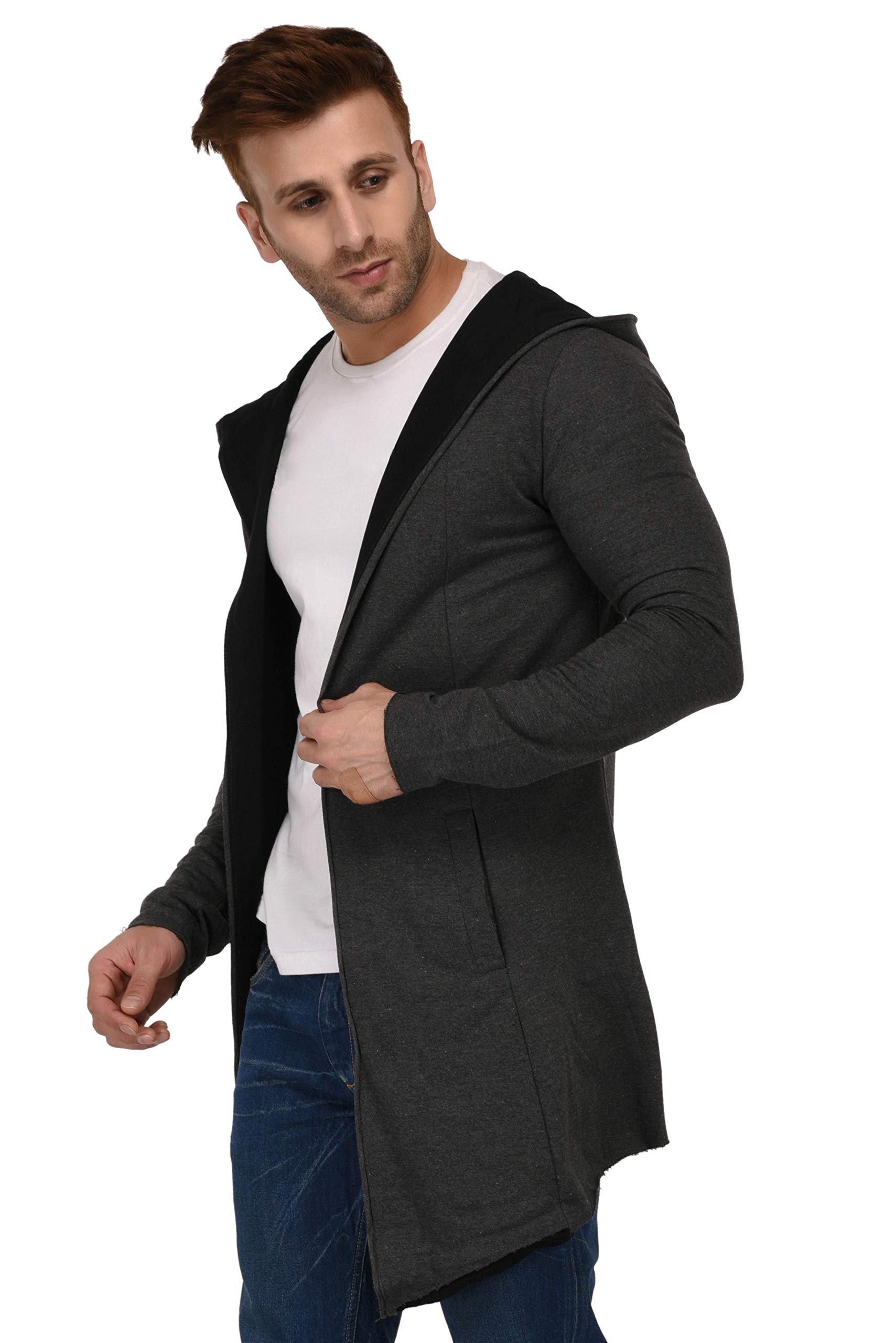 DENIMHOLIC Men's Cotton Hooded Neck Cardigan (HM-CONTRAST_Charcoal_Medium) - Image 5 thumbnail