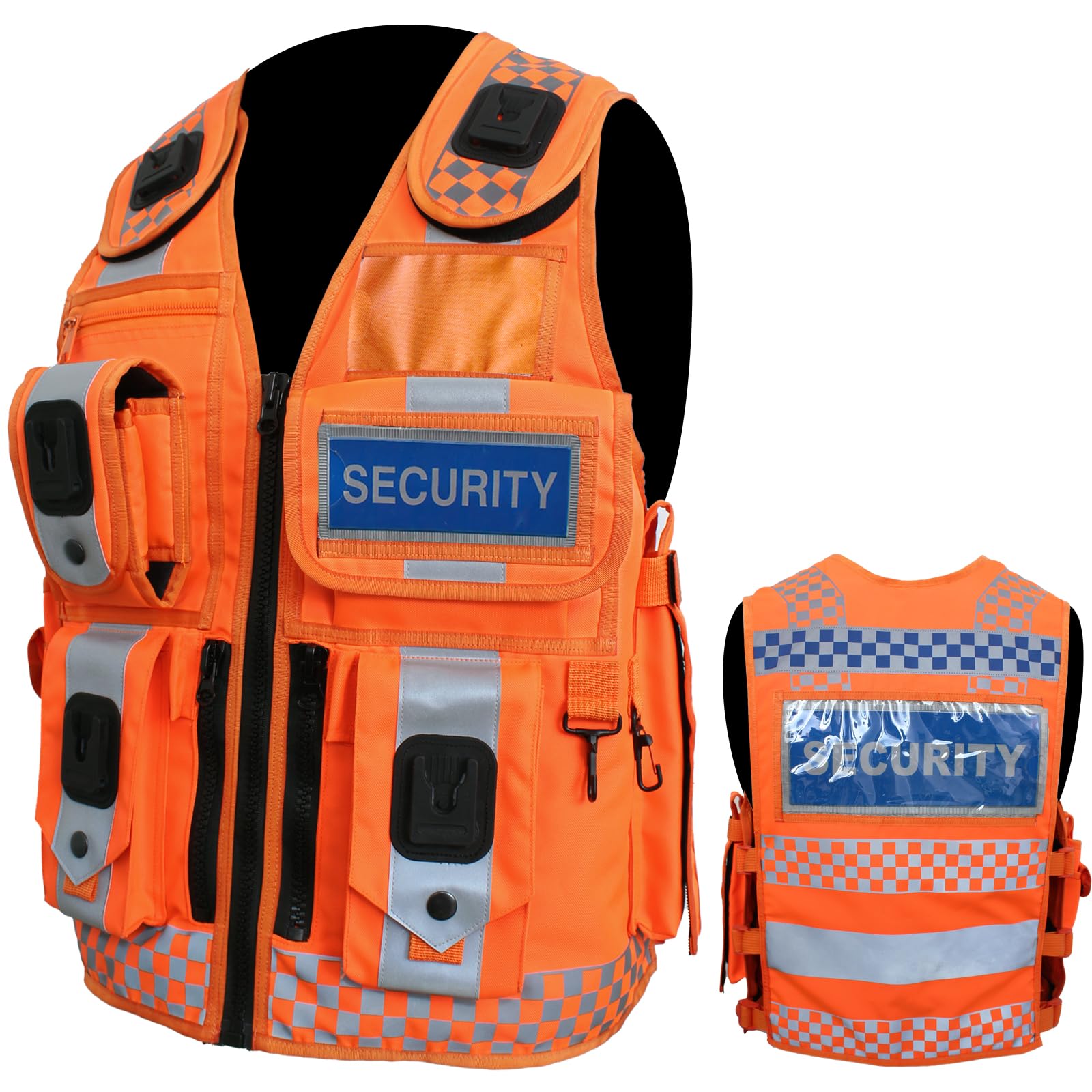 Security Vest Dog Handler Tactical Safety Enforcement CCTV Jackets Adults Hi Viz One Size Fits All (UK, Alpha, One Size, Regular, Regular, Supervisor, Orange Grey Strip)