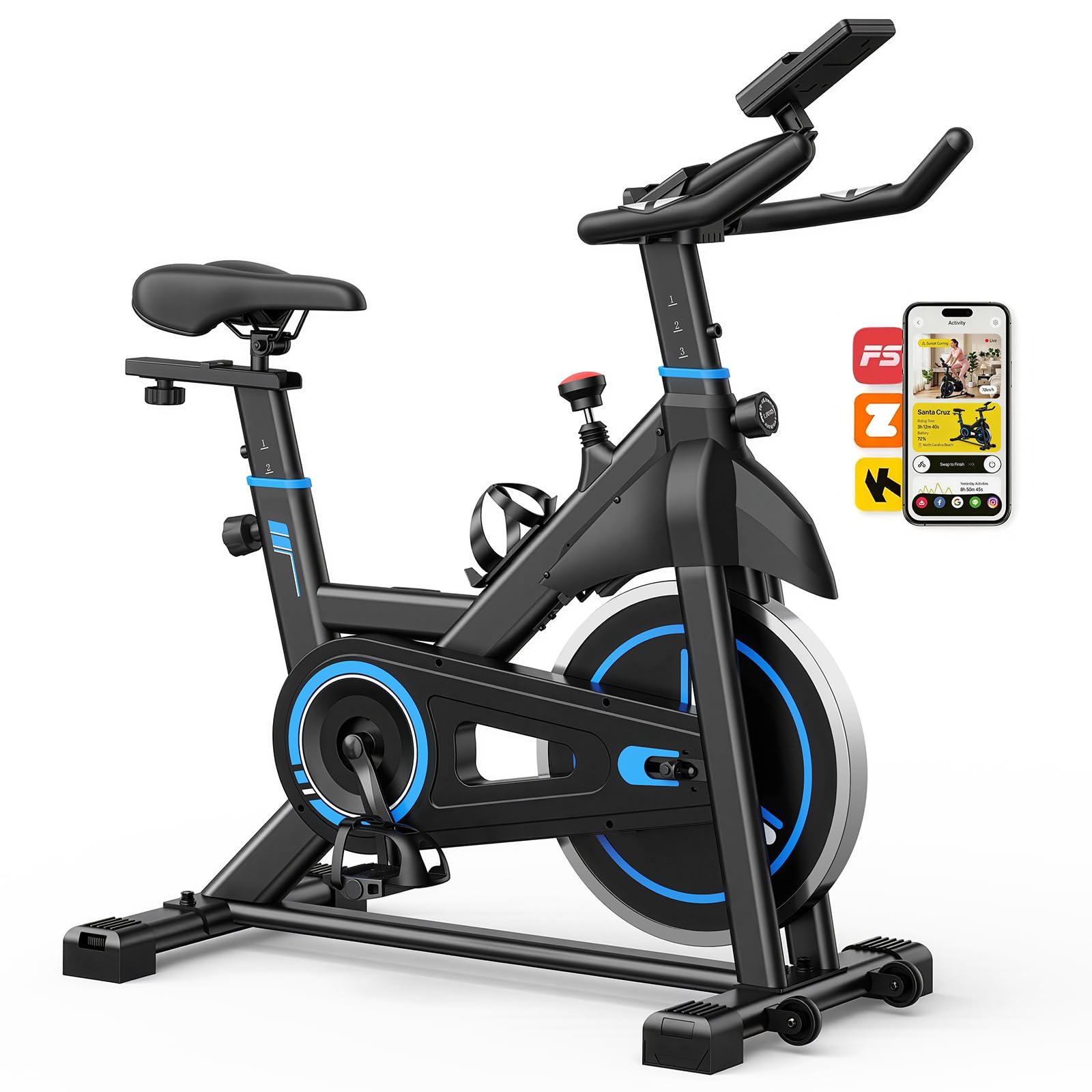 OLIXIS Exercise Bike with APP Control, Brake Pad Stationary Bikes with Quiet Magnetic Resistance, Indoor Cycling Spin Workout Bike with 300.0 lbs Weight Capacity,Orange/Red/Blue