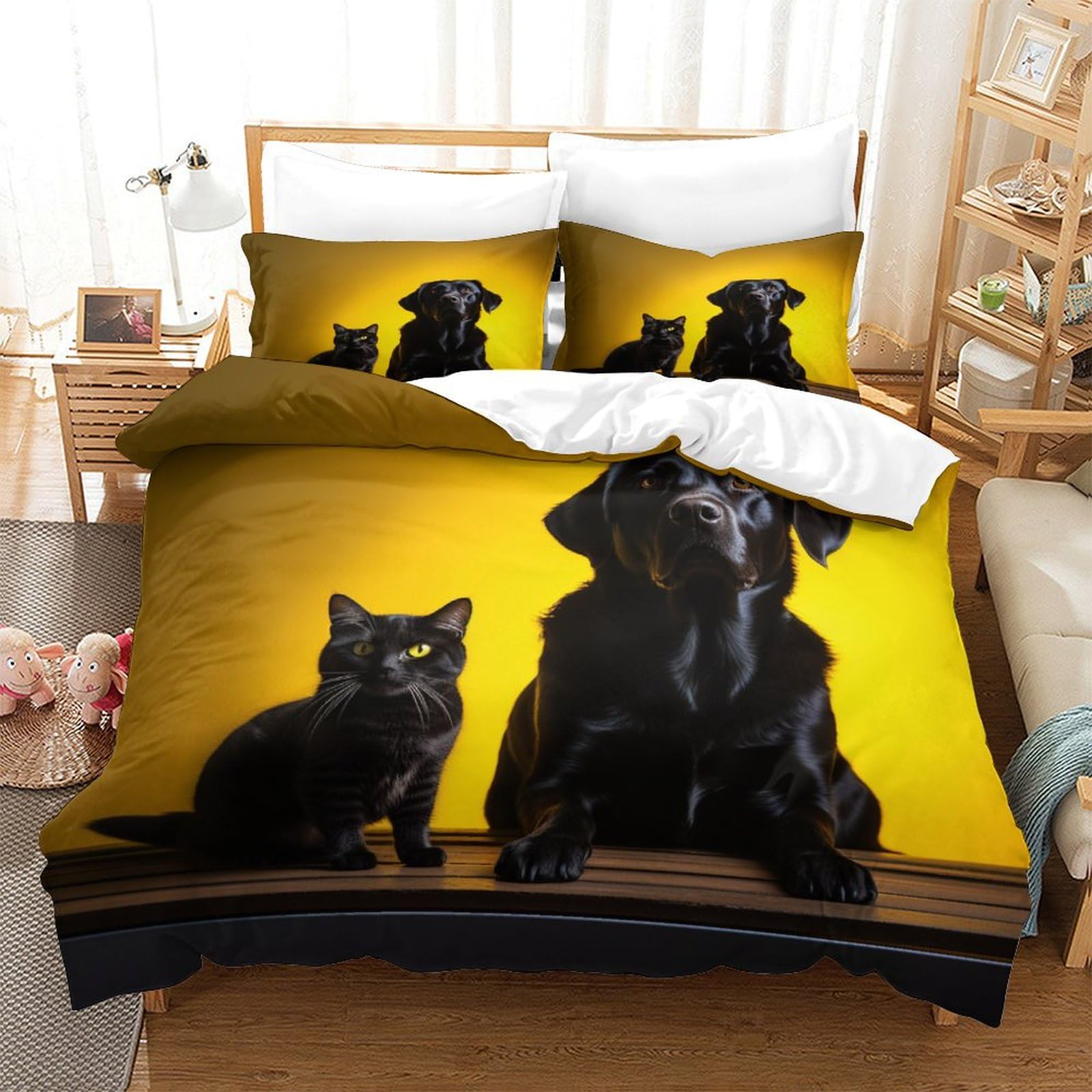 P1S9U7W5Y 3D Printed Black Pet Animal Duvet Cover Set 3pcs Microfiber Cat Dog Bedding Set King