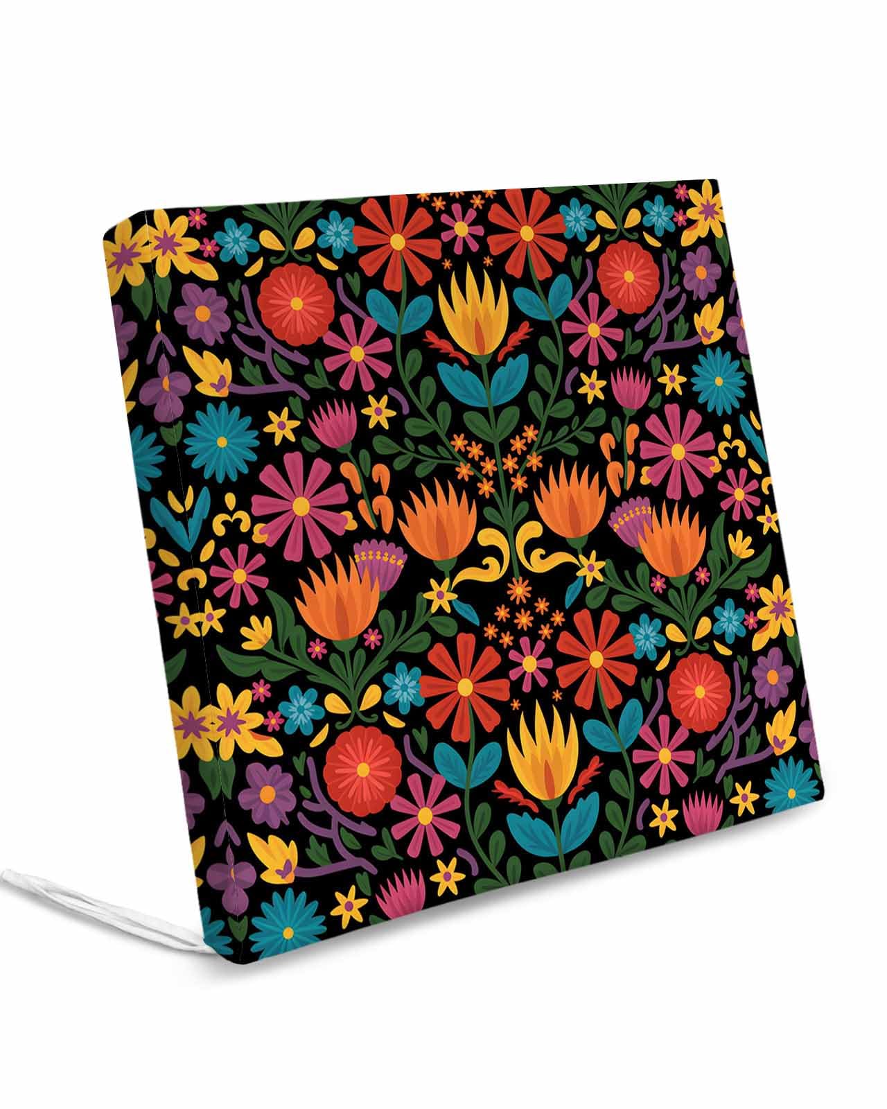 Colorful Spring Floral Outdoor Cushion Chair Cover Set of 2 - Waterproof Couch Seat Covers, Ethnic Mexican Vibrant Colored Patio Furniture Protector