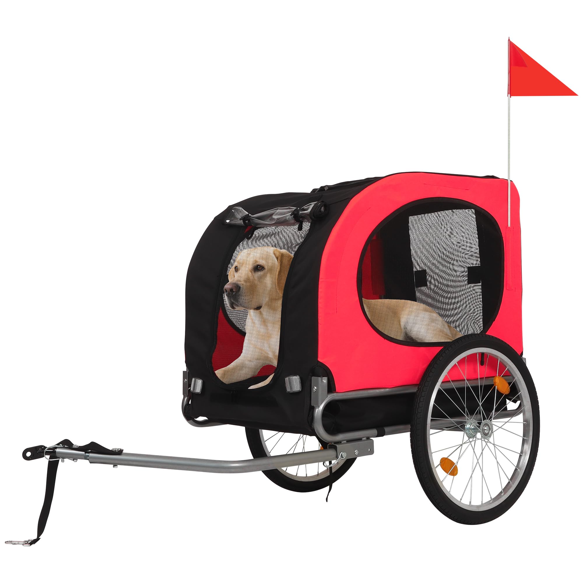 Aptliton Dog Bike Trailer 88lbs Load Capacity with Waterproof Cover & Safety Flag, Foldable Pet Bicycle Carrier for Medium Dogs, Breathable Mesh Windows, Easy Attach, Outdoor Cycling Travel, Red
