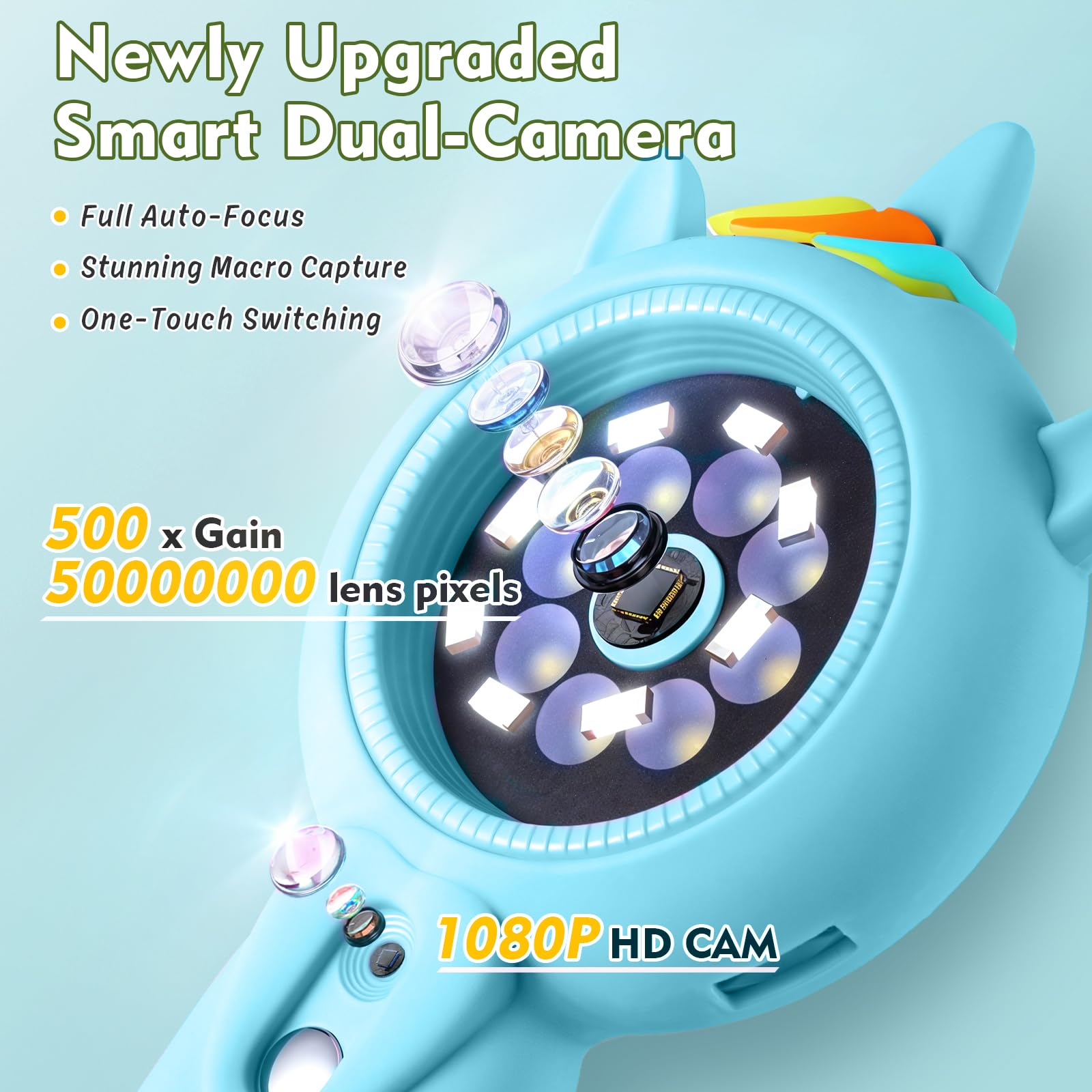 Microscopio para niños: aumento de 500x, zoom de 16X, microscopio de mano para niños con cámara HD, herramienta portátil de aprendizaje científico, regalos de cumpleaños de Navidad para niños y niñas