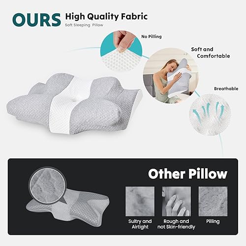 Miniatura 2 de Smug Almohada cervical para el cuello para dormir, almohada ergonómica de espuma viscoelástica con ranura para reposabrazos y funda de almohada de