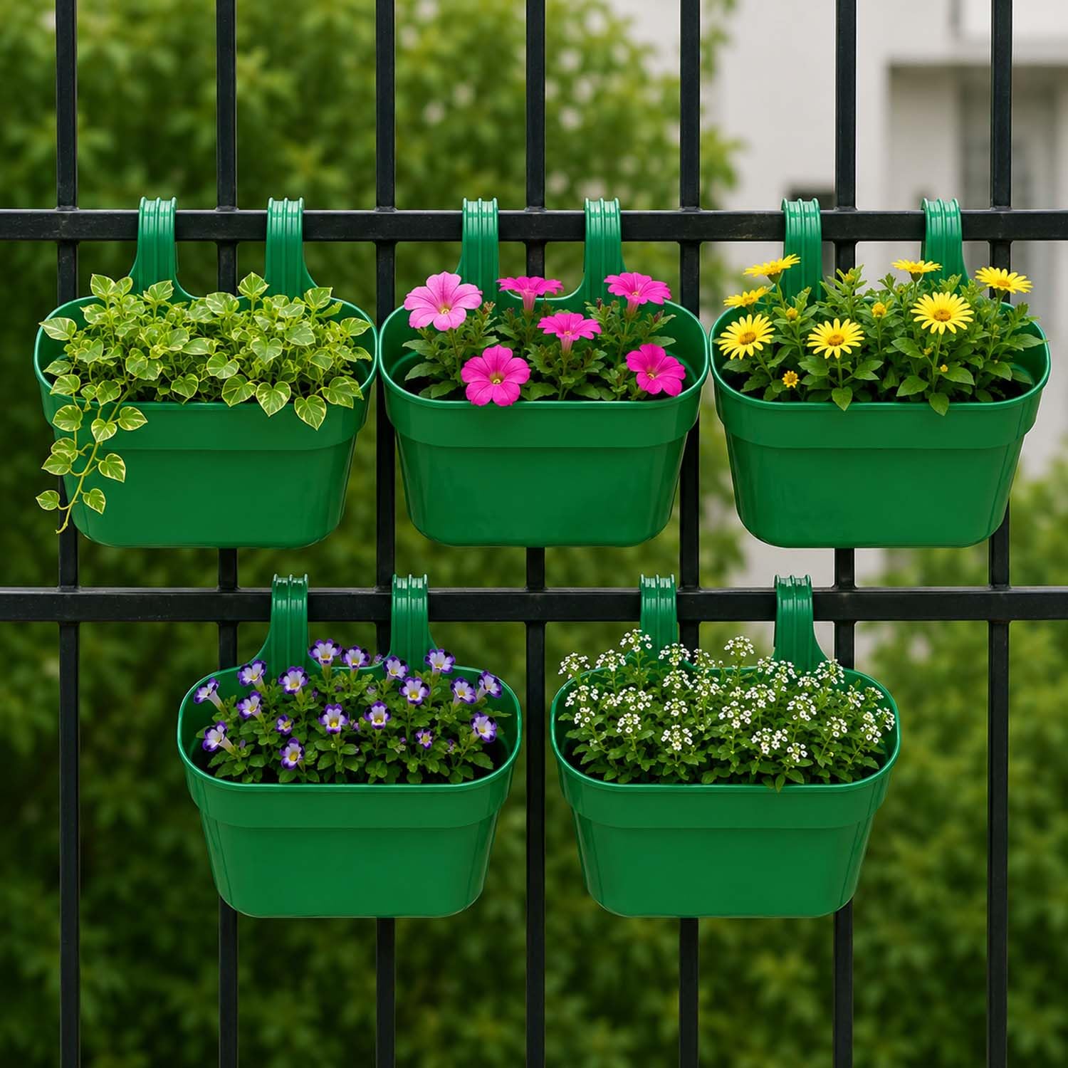 Go Hooked Railing Planters - 3 Hanging Flower Pots -18 Go Hooked Railing Planters - 3 Hanging Flower Pots -18