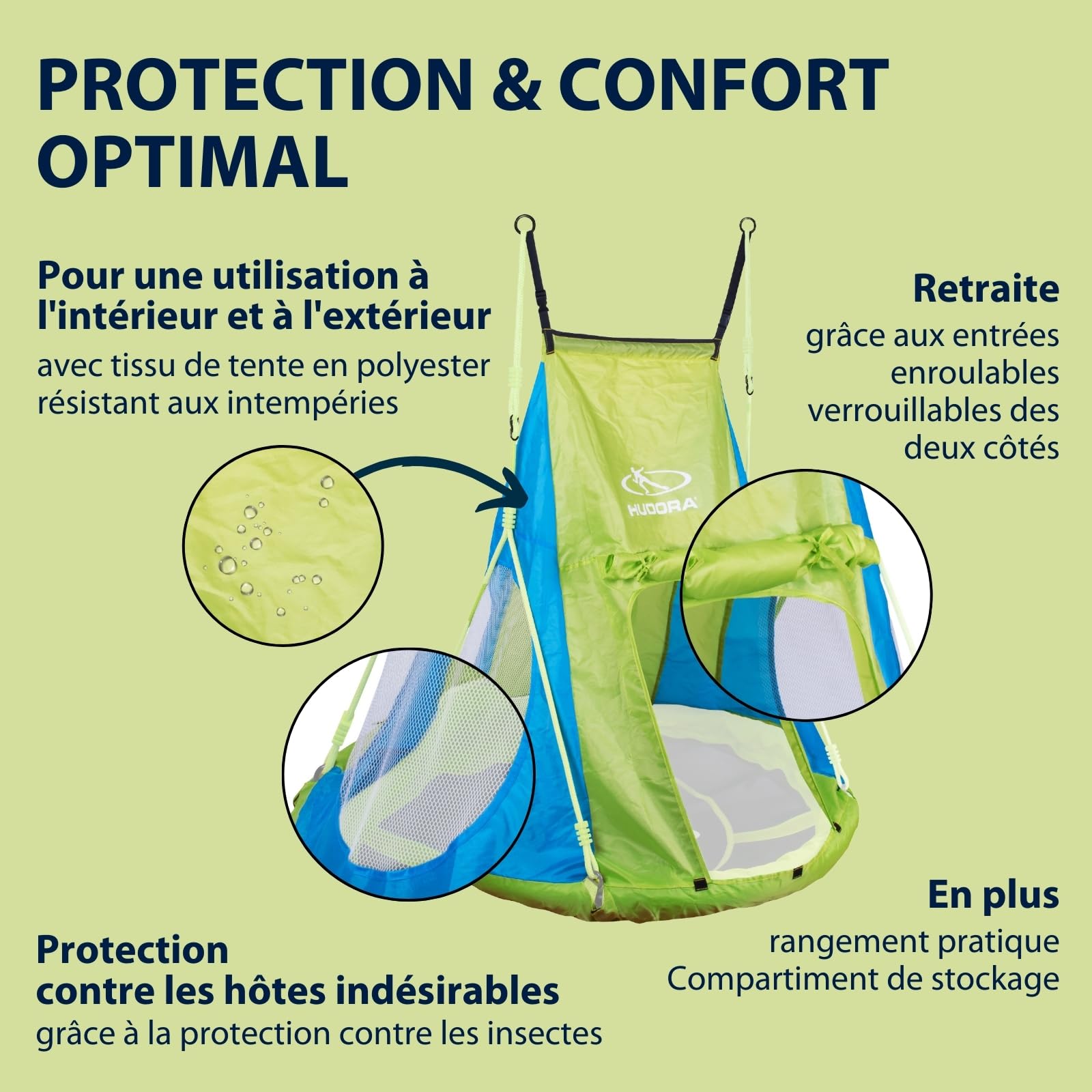 HUDORA Toile de Tente Cosy Castle - Housse de Tente pour balançoire nid HUDORA 90 & 110/120 en Bleu/Lemon - Tente de balançoire en Polyester pour l'intérieur & l'extérieur