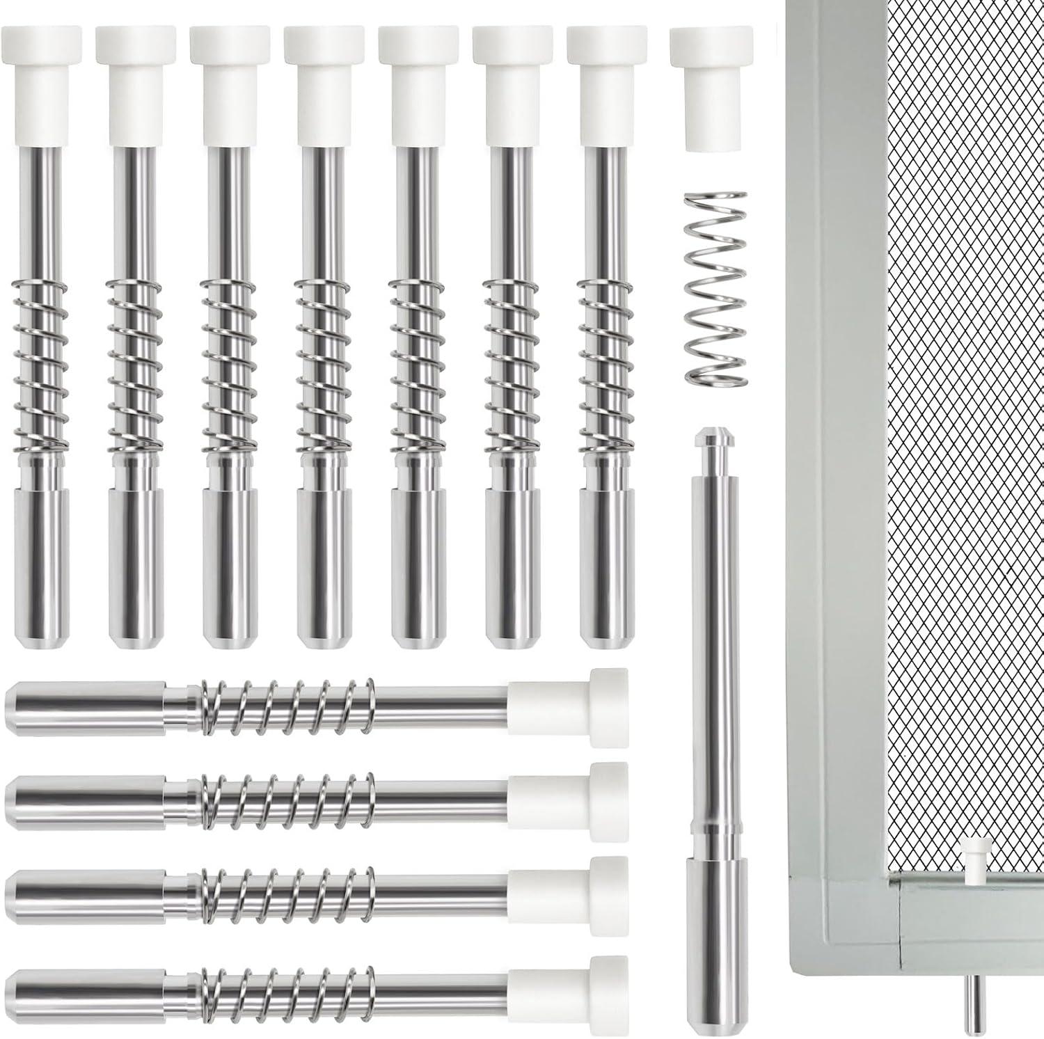 12 Packs Window Screen Plunger Latches with Caps, Aluminum Window Screen Plunger Pins 5/32" X 1-1/2" for Securing Window Screens and Window Screen Replacement (White)