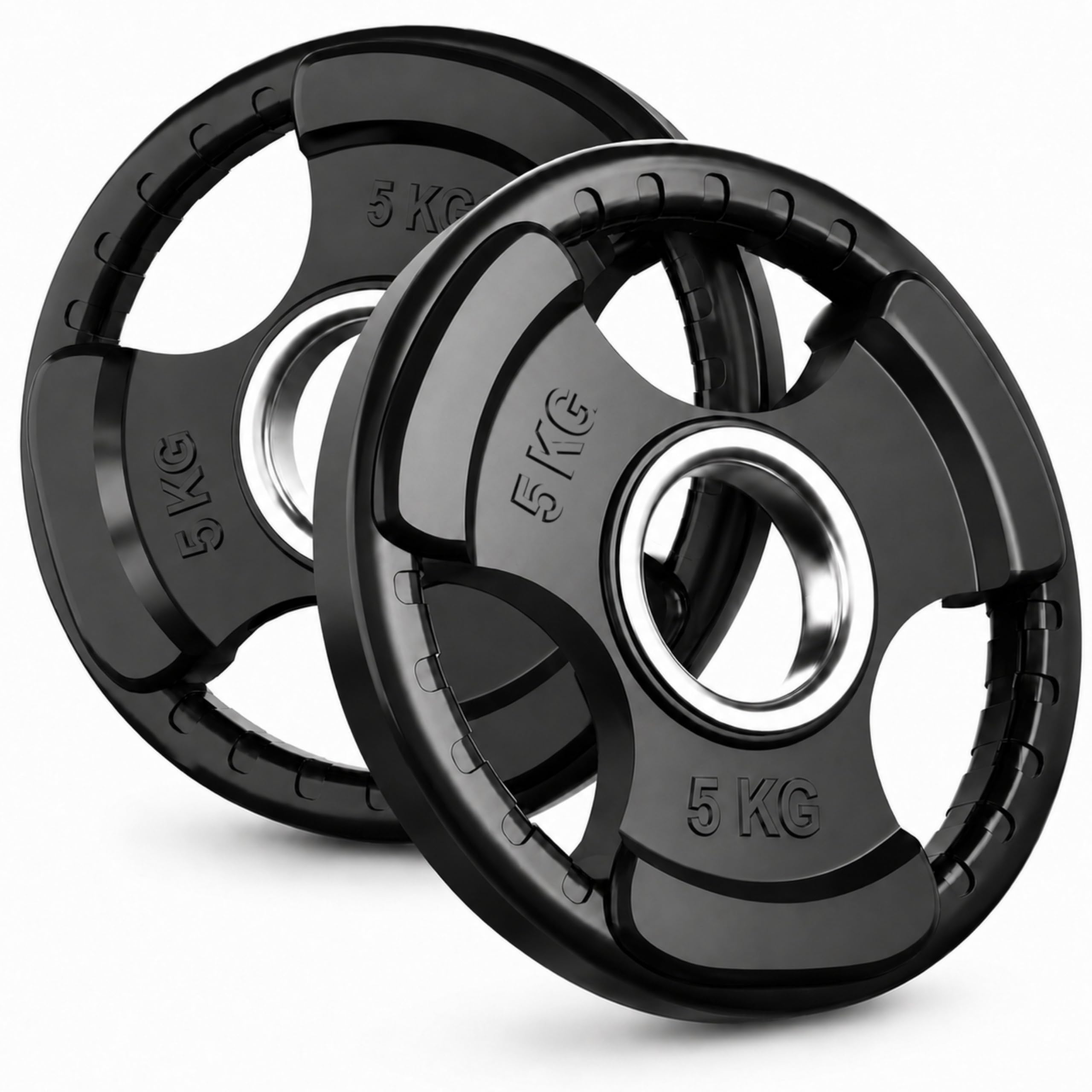 Olympic Weight Plates Rubber Coated 2’’ Opening and Tri-Grips, Barbell Plates Discs for Lifting and Strength Training, Cast Iron Core Weights Set, 10KG - 80KG (2x 5KG)