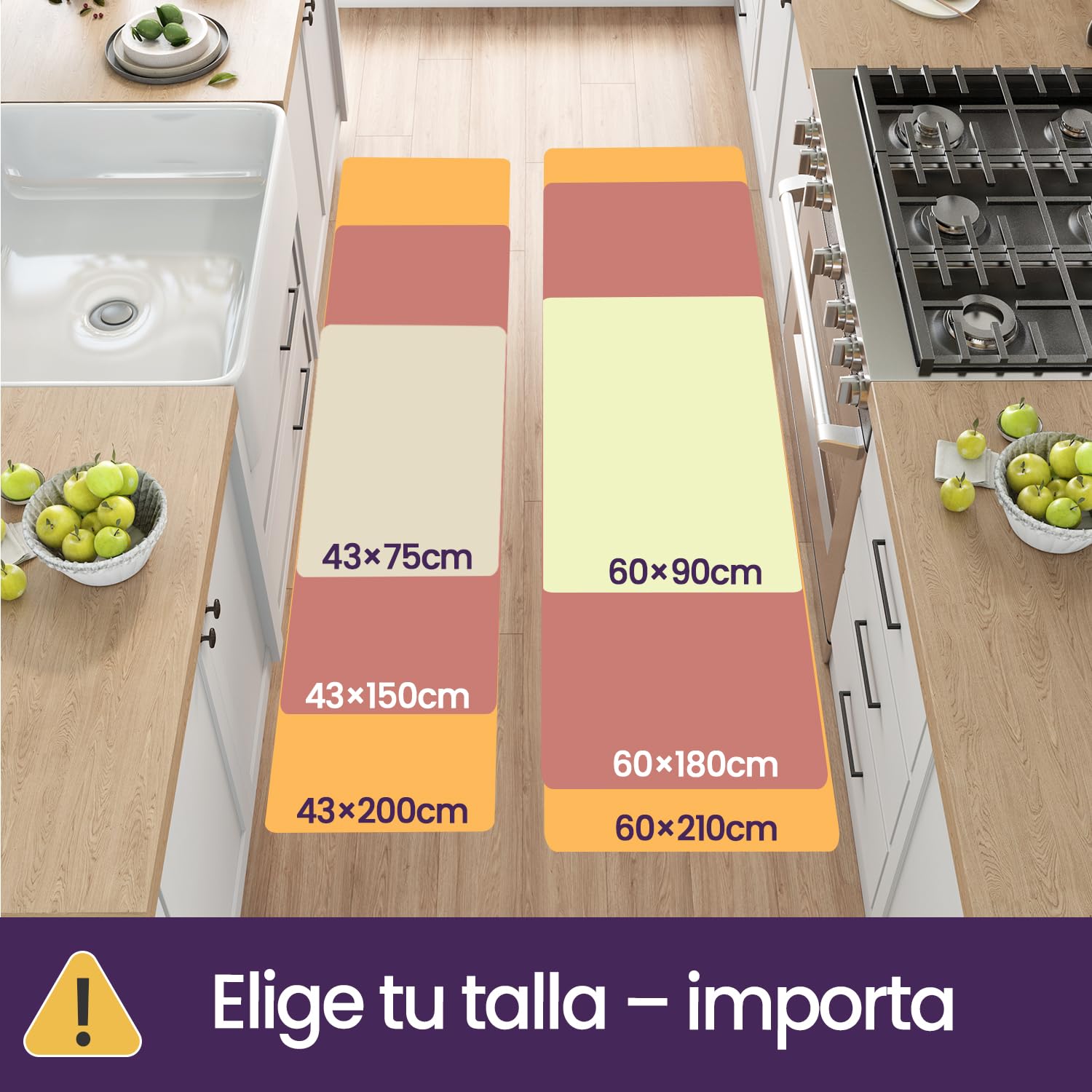 DEXI Alfombra Cocina Lavable Antideslizante, Juego de 2 Alfombrillas Absorbentes de Aceite y Agua, Alfombras Pasillo para Salón, Lavadero, 43x75cm + 43x150cm, Beige