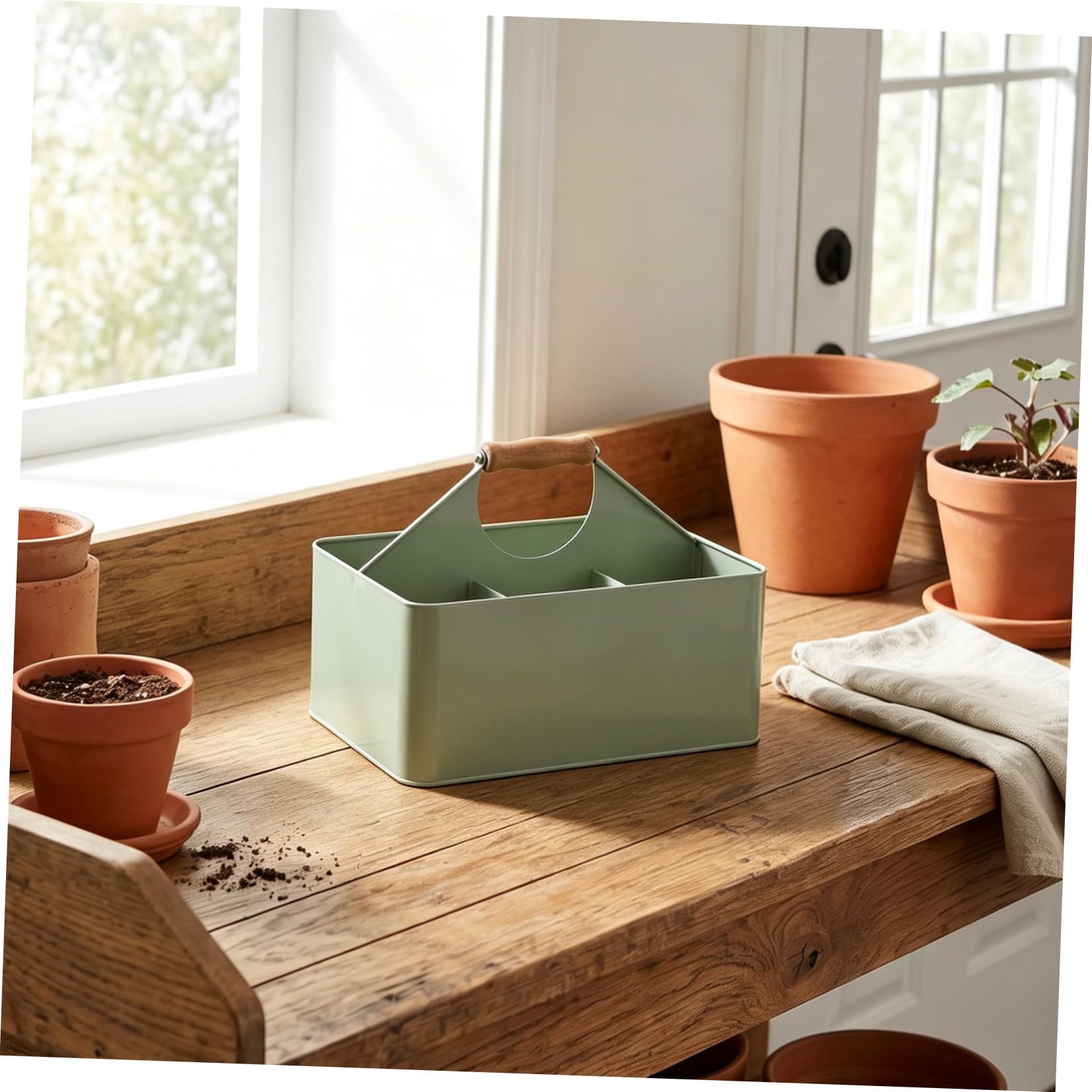 Toyvian Boîte de Rangement Surface Lisse pour Semences de Jardin en Fer Vert Résistante à Déformation avec 4 Compartiments et Poignée Facile à Nettoyer, Résistante la Déformation, pour