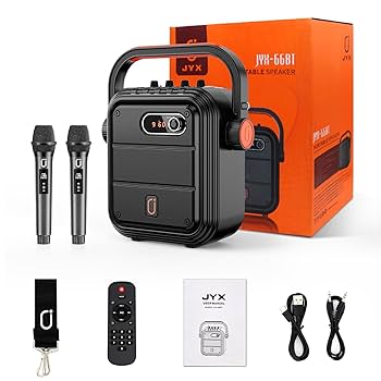 Party Speaker JYX , Portable With 2 Wireless Karaoke Microphones Bluetooth Speaker With Led Lights Karaoke Machine For Adults
