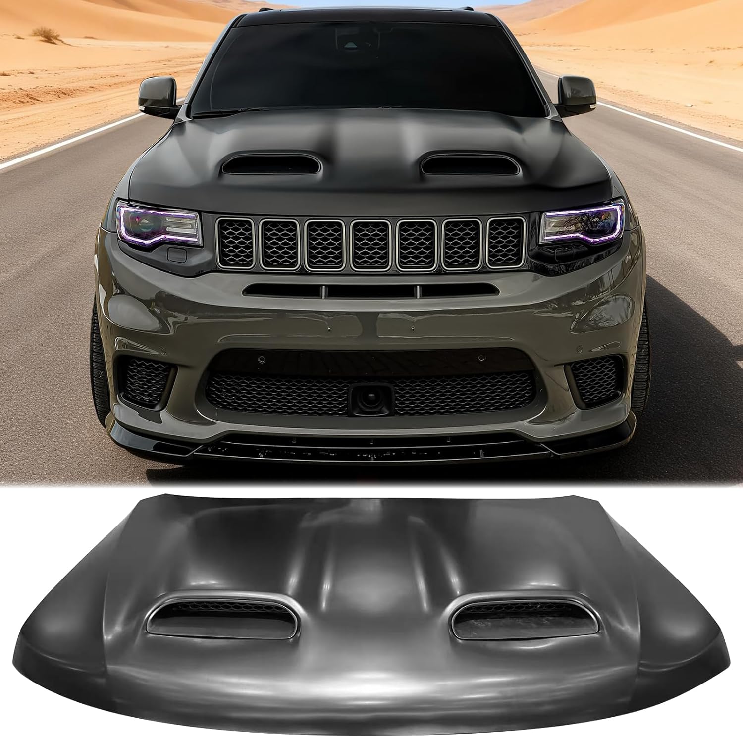 FREEMOTOR802 Front Hood Panel Fits 2011-2021 Jeep Grand Cherokee, SRT Redeye Style Black Aluminum Bumper Bonnet Engine Cover Replacement
