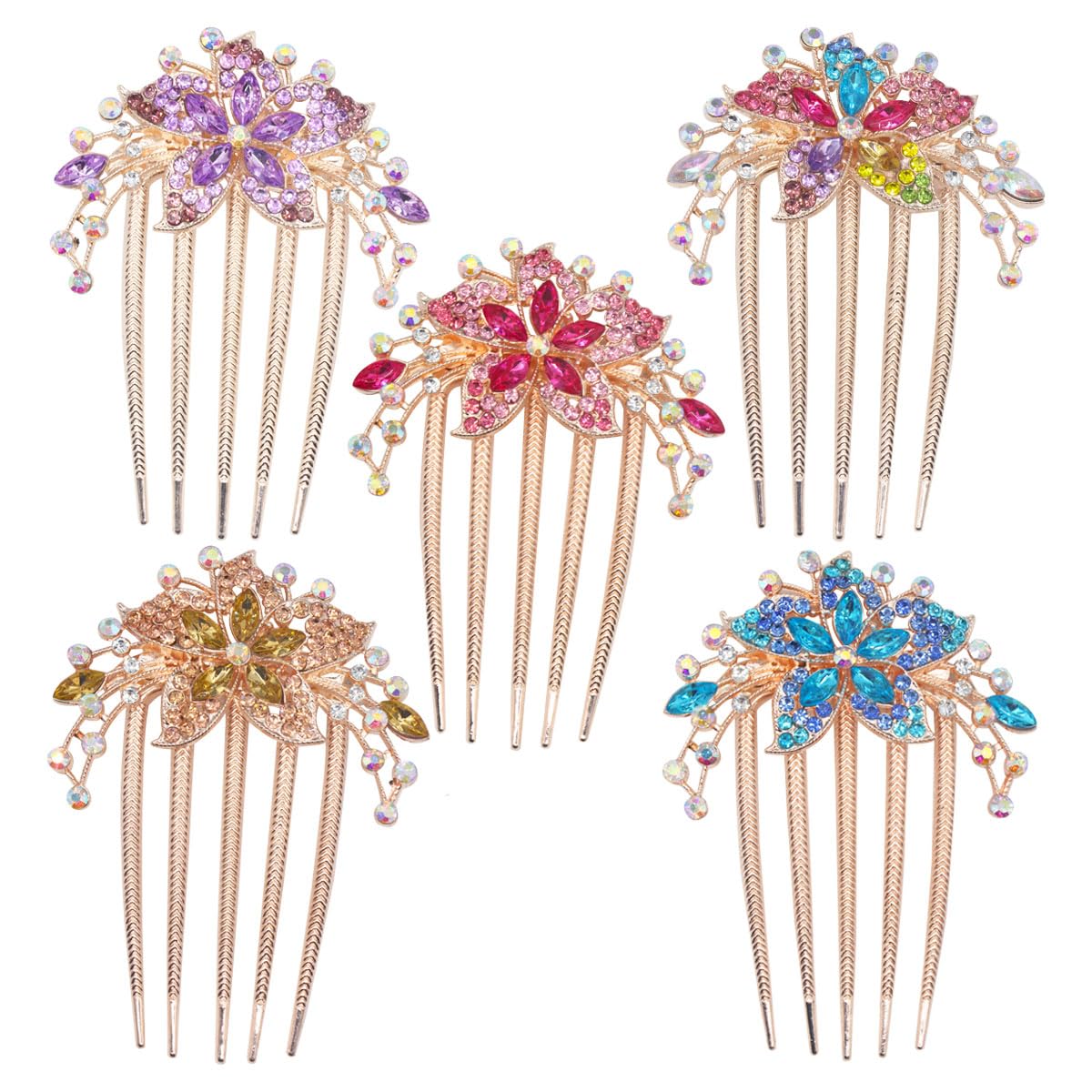 Likeggoad 5 pcs Crystal Floral Hair Combs,Sparkly Glitter Bride Wedding Hair Comb