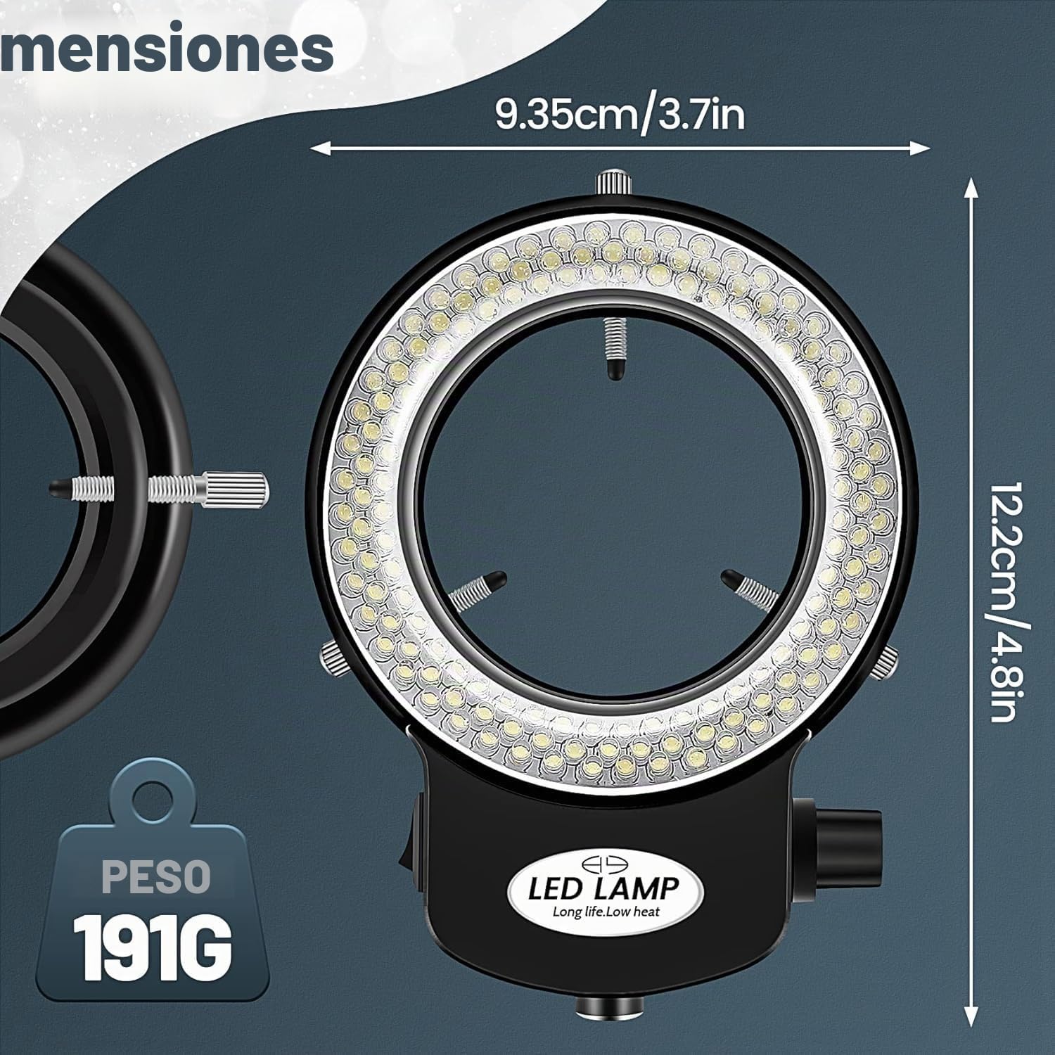 Jevina 144 LED microscopio anillo de luz 0-100% ajustable lámpara para microscope anillo iluminación