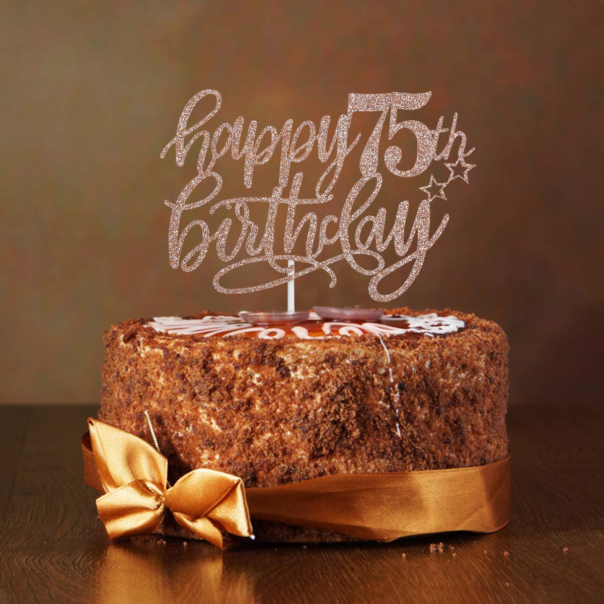 Rose Gold Glittery Happy 75th Birthday Cake Topper- 75th Birthday Party Decorations,75th Cake Topper,Birthday Cake Topper Decor,75th Anniversary Party Decor
