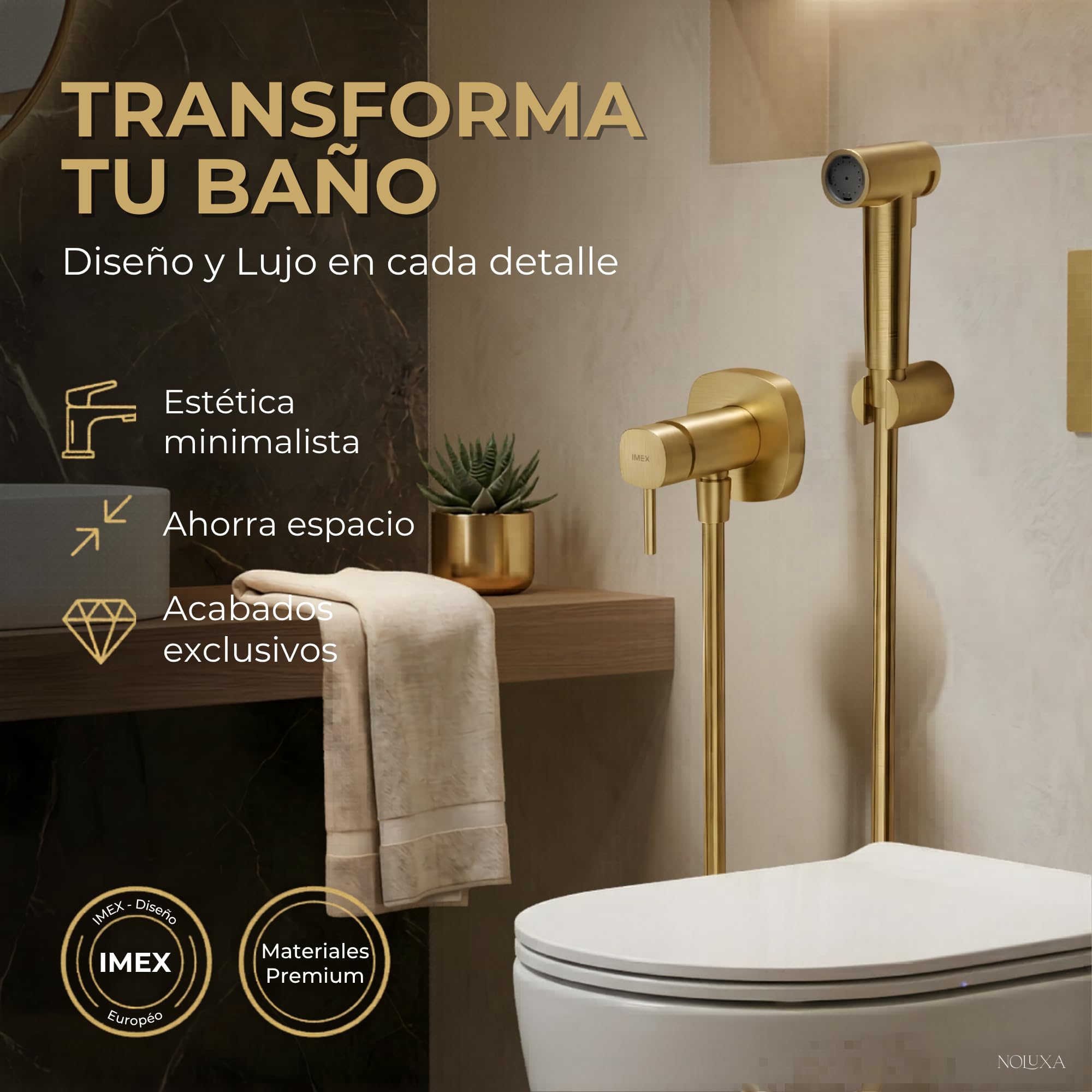IMEX - Douche Bidet Eau Froide et Chaude Couleur Doré | Robinet Bidet Encastré pour WC Or Brossé | Douche Hygiénique Monocommande pour Toilettes | Robinetterie Substitut de Bidet | Série Toscane