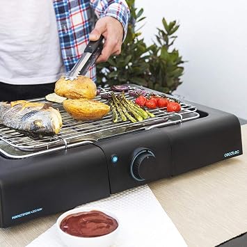 Cecotec PerfectSteak 4200 Way Electric Garden Table Barbecue, 2400W, Stainless Steel Grill, Temperature and Height Adjustable to 3 Levels, 18/10 Steel, Black Steel