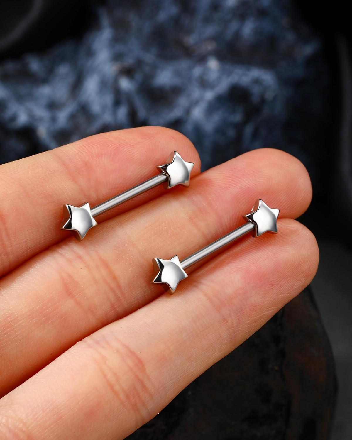 Jewseen Hypoallergenic Surgical Steel Nipple Rings 14G 14mm Cute Star Barbell Straight Bar Fun Bridge Piercing Jewelry