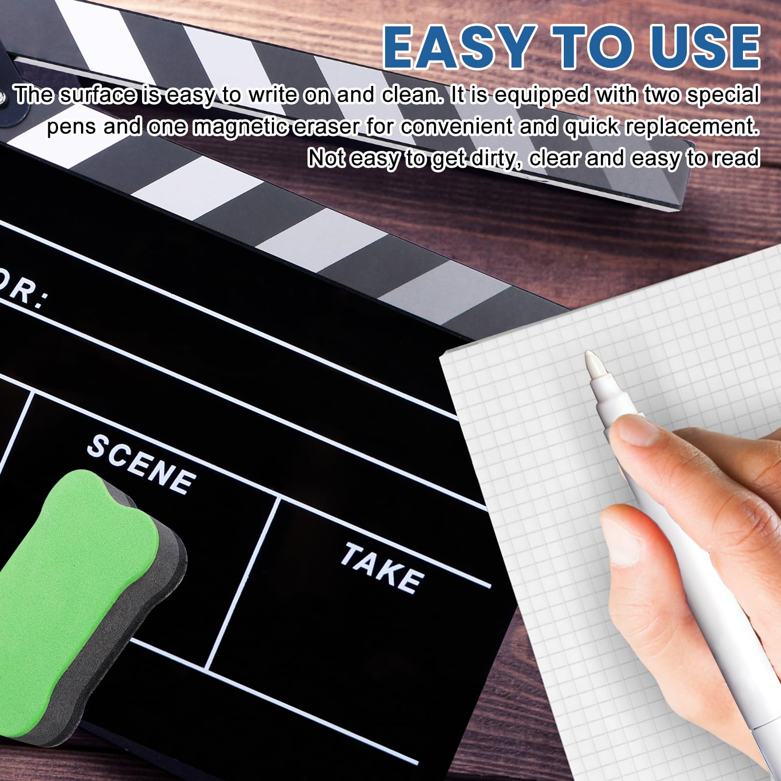 Clapet de cinéma en acrylique avec gomme magnétique pour tableau noir et stylos personnalisés et clé hexagonale, pour accessoires de photographie, série TV - 30 x 24 cm