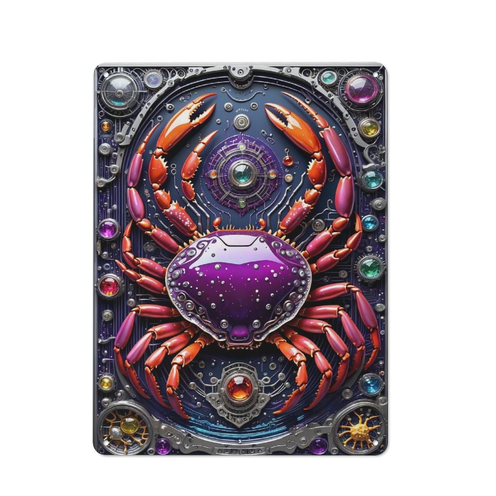 Junmoney Style-1 Classic Steampunk Crab Chronicles Metal Gift Sign 40X30cm, Small Space Decor For Home, Shop, Pub Or Studio Wall