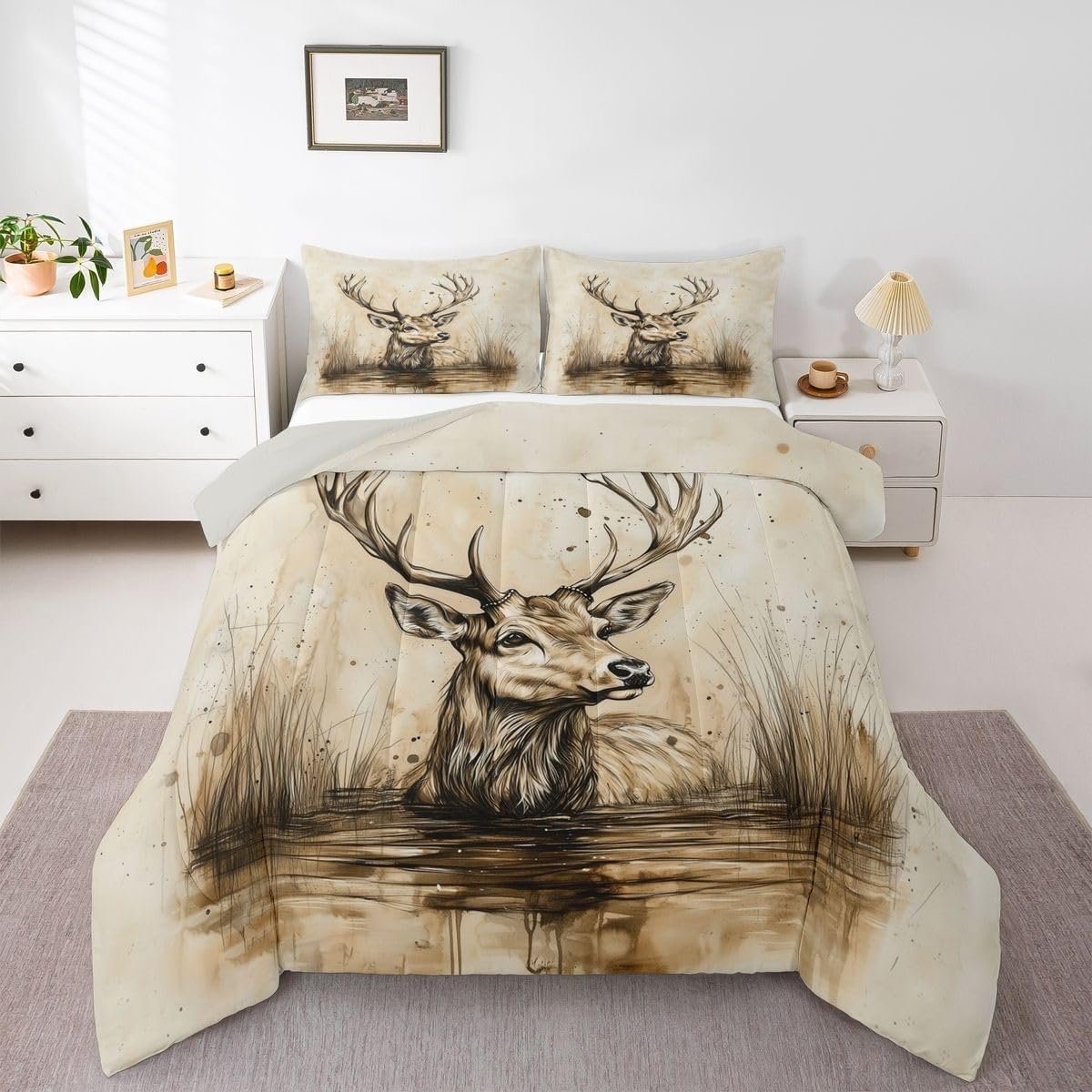 Couette sans housse lavable motif cerf nature pour des nuits chaleureuses
