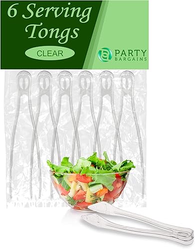 PARTY BARGAINS Pinzas de plástico para servir de 8.5 pulgadas, paquete de 6, pinzas de plástico transparente de alta calidad y resistentes para