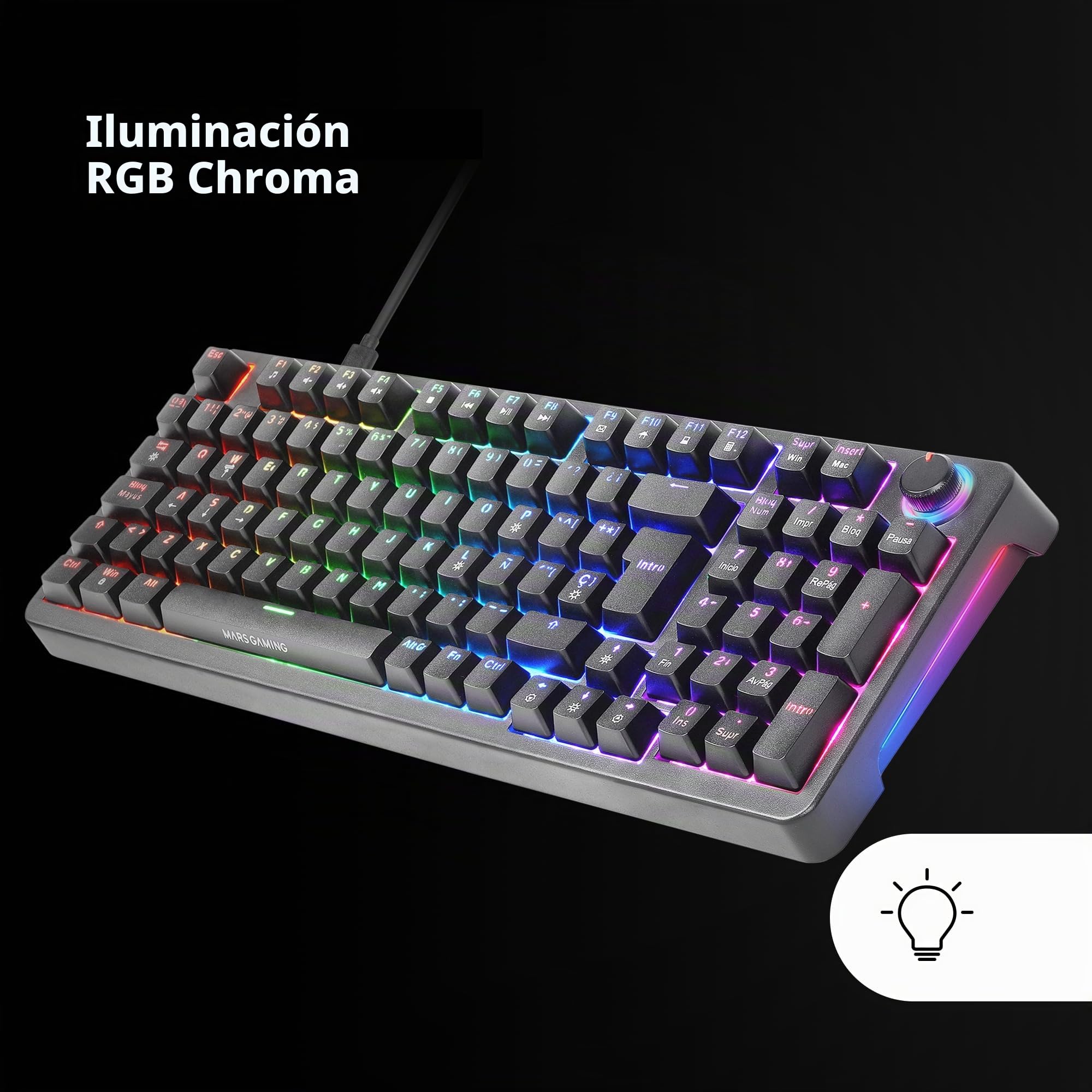 Mars Gaming MKPRO, Francés, Teclado Mecánico Gaming Completo, RGB Chroma, Switches Hot-Swap Mecánicos, Antighosting, Rueda de Control, Software, Multiplataforma, Switch Silent, Negro