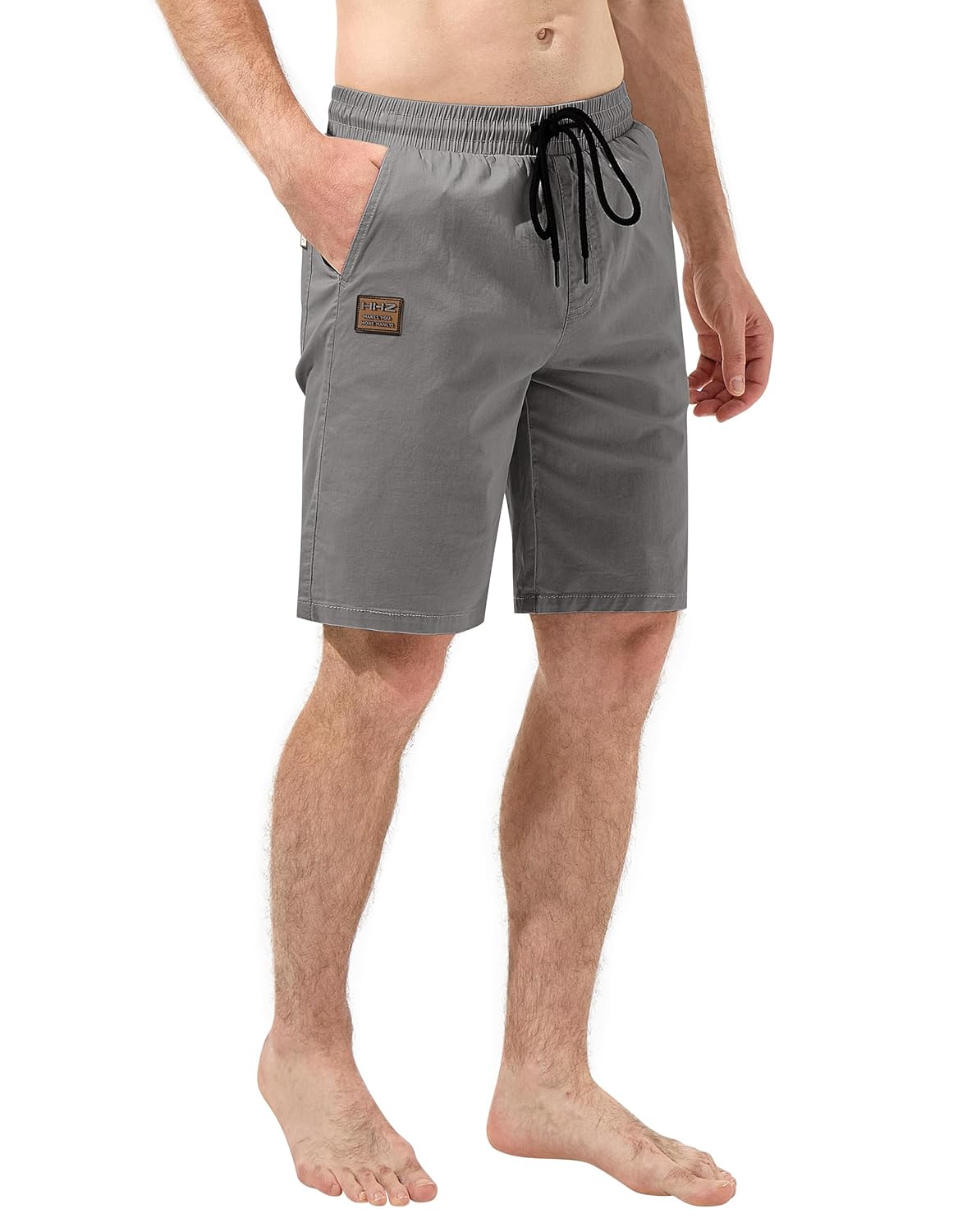 HHZ Bermuda masculina casual de algodão com cordão sarja elástica verão praia shorts bermudas