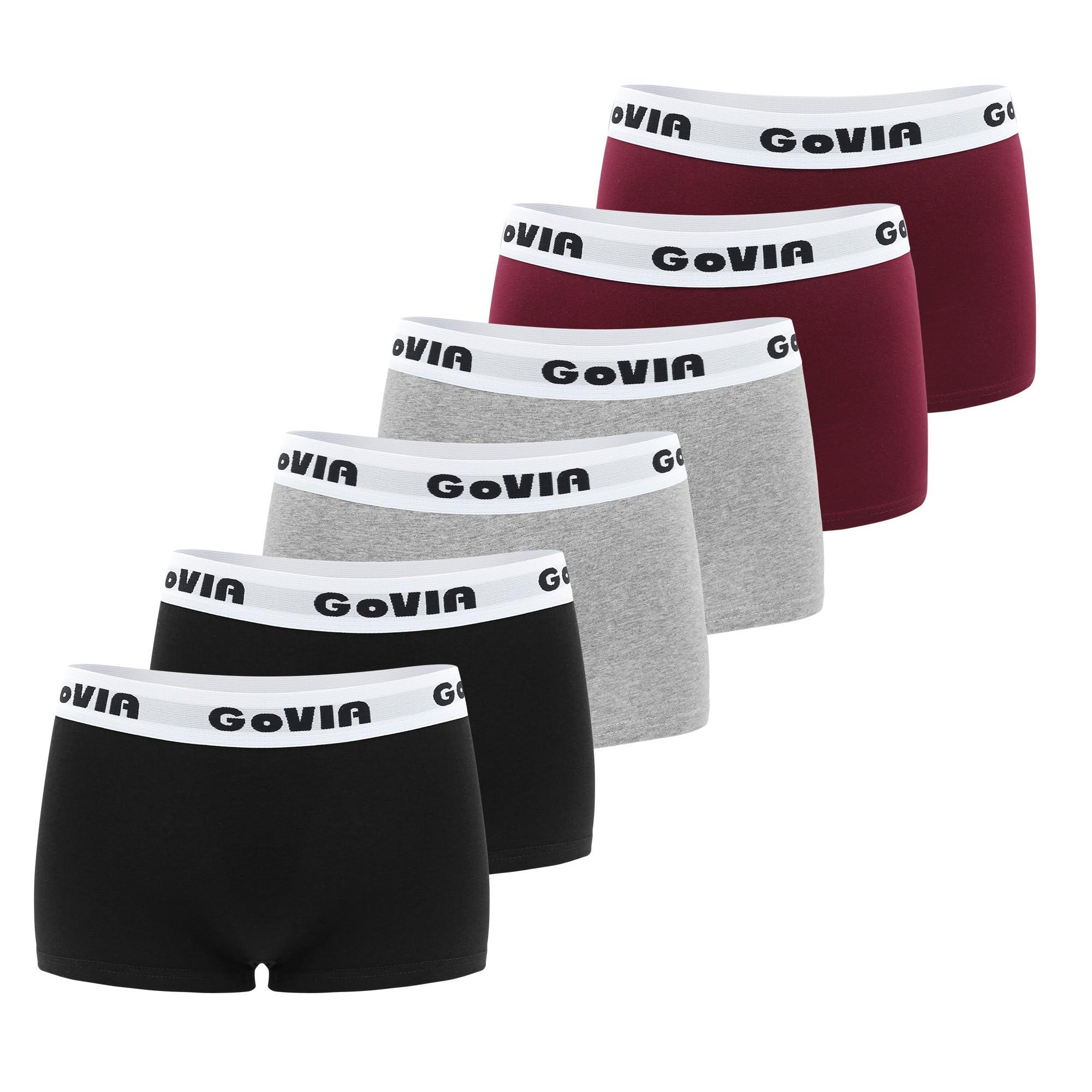 Govia Women's 2*Black / 2*Wine / 2*Grey Boxers Underwear, Boyshort Cotton Boxer Briefs Panties Pack Of 6, Black Wine Grey Xl