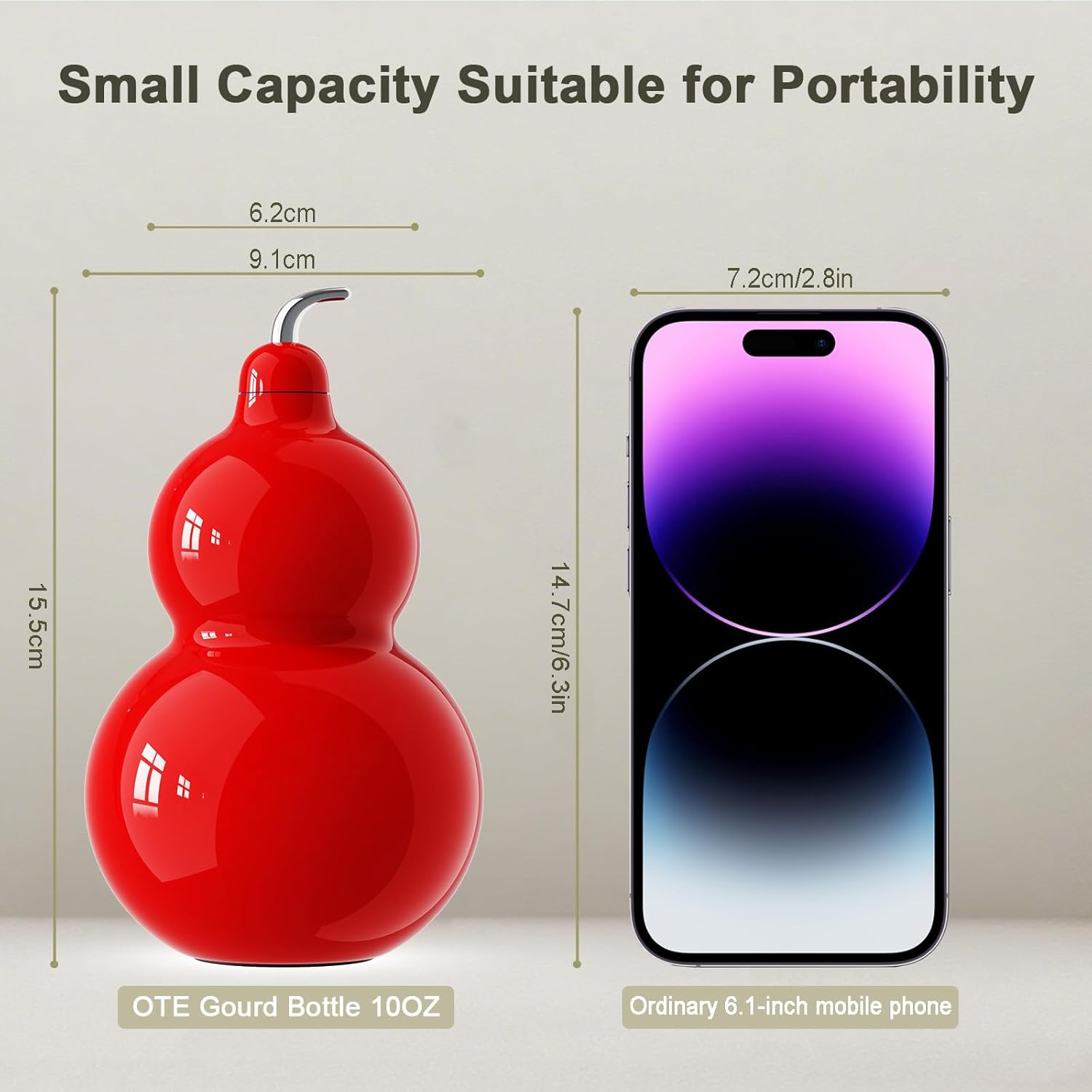 OTE 10OZ Gourd Bottle, 316 Stainless Steel Retro Style Gourd Water Bottle with Shoulder Strap, Portable and Durable, Sports Water Bottle for Outdoor and Indoor, Travel and Daily Use (Black)