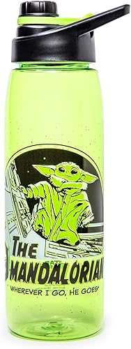 Silver Buffalo Star Wars The Mandalorian Tritan Botella de agua con tapa superior de rosca, 28 onzas