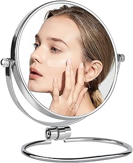 Travel Make-up Mirror, 6" Portable Folding Cosmetic Mirror with 1X/10X Magnification, Handheld & Wall Hanging Double Sided Compact Tabletop Mirror for Bathroom, Shaving & Travelling (No Light)