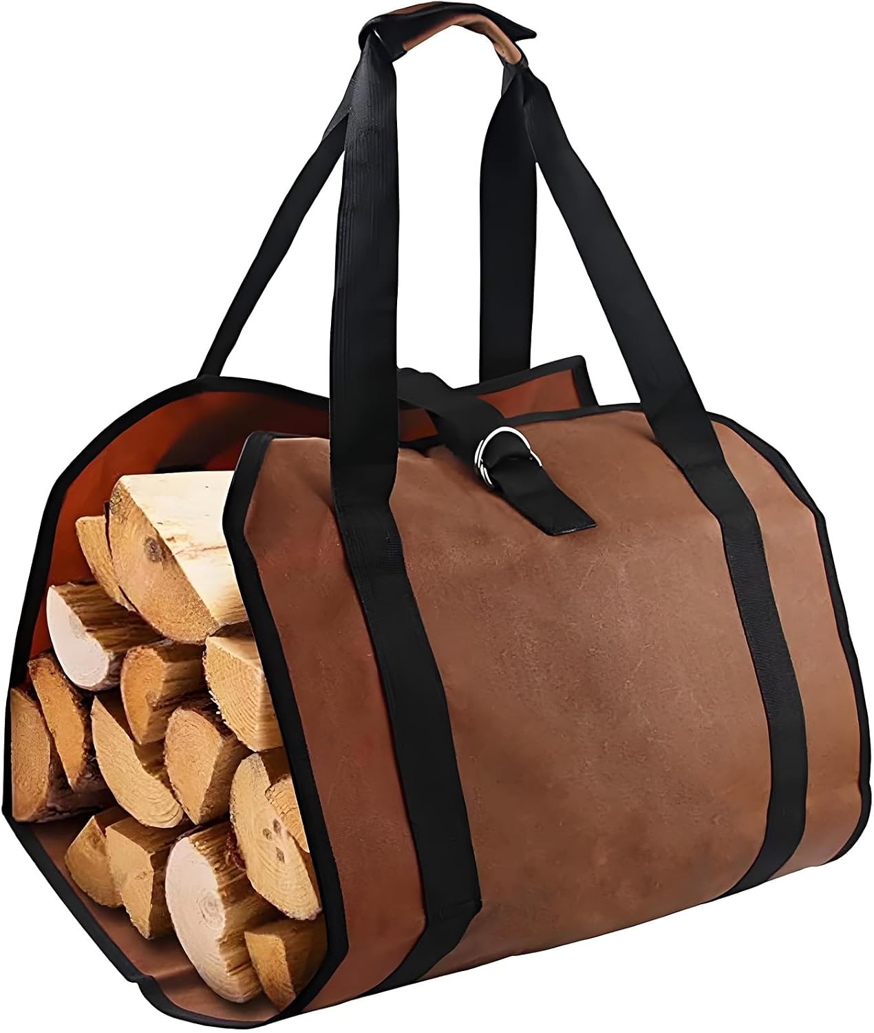 wood rack, bag, heavy-duty large waxed canvas fireplace stand, wooden handbag, fire wood carrying bag with handle, wooden sling rack, cabin stove accessories