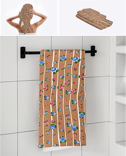 Miniatura 7 de Juego de toallas de baño con flores azules y rosas, juego de toallas de baño de microfibra, juego de toallas de cocina y playa, retro, elegante,