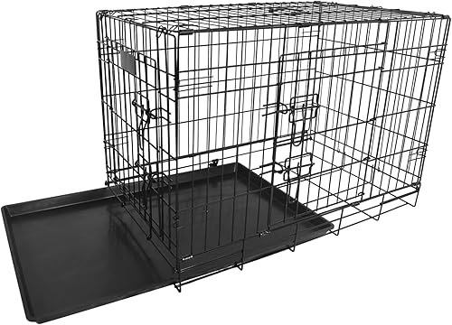 Vista 3 de Elevon Jaula plegable para perros de doble puerta con pista a prueba de fugas, 30 pulgadas