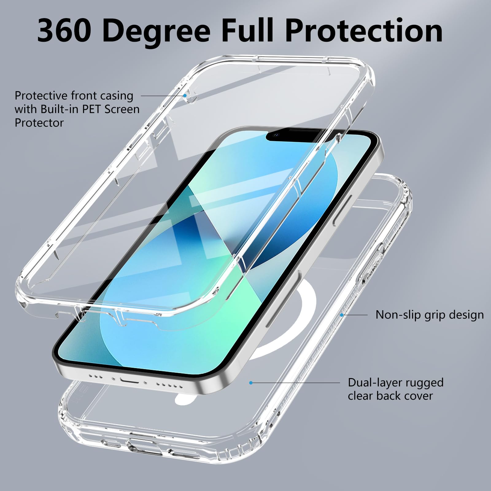XTCASE Cover Magnetica Per IPhone 13/14 Con Supporto Girevole - Fibra Carbonio Arancione - 4