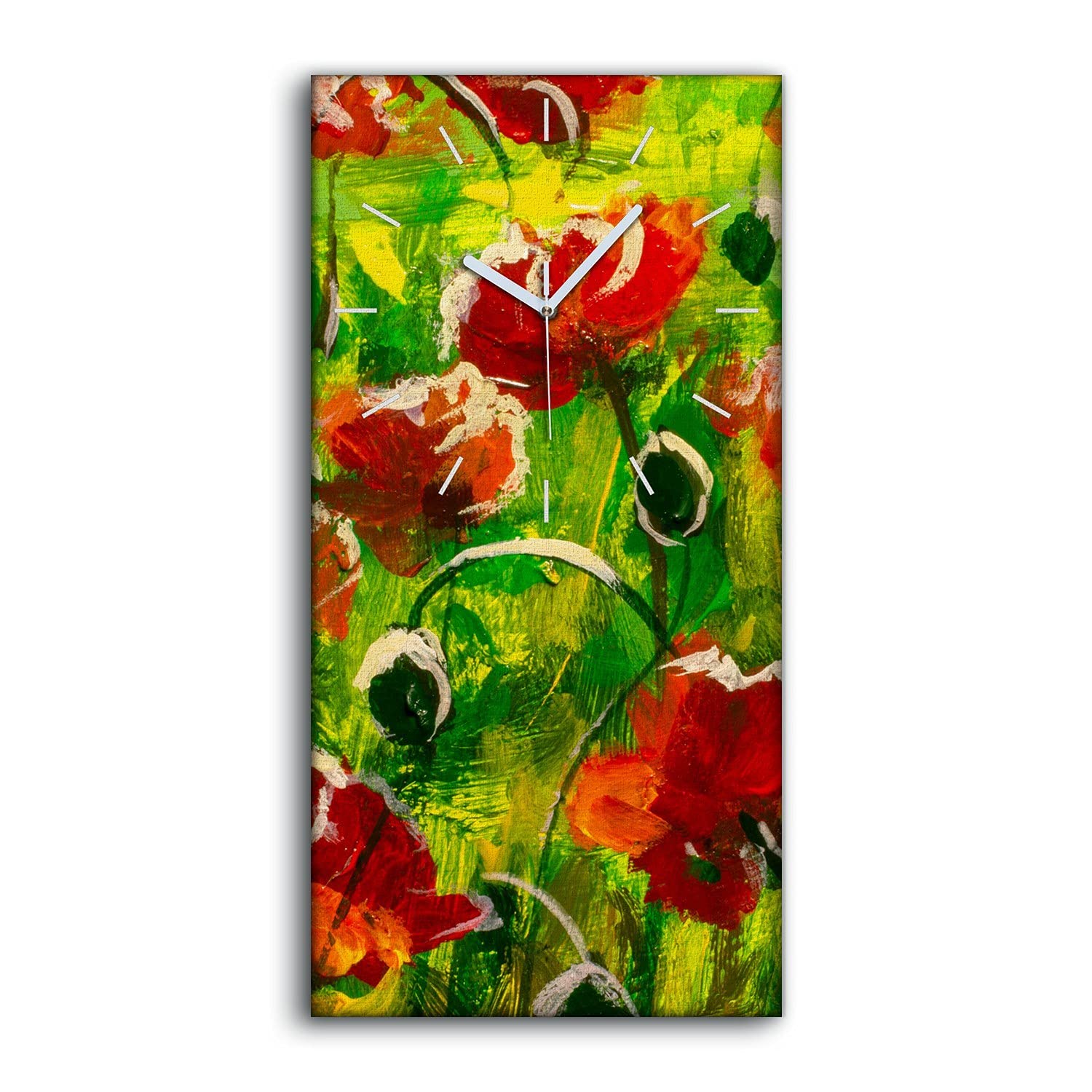 Horloge sur Toile Coquelicot et Montagnes 30x60cm pour un Salon Moderne