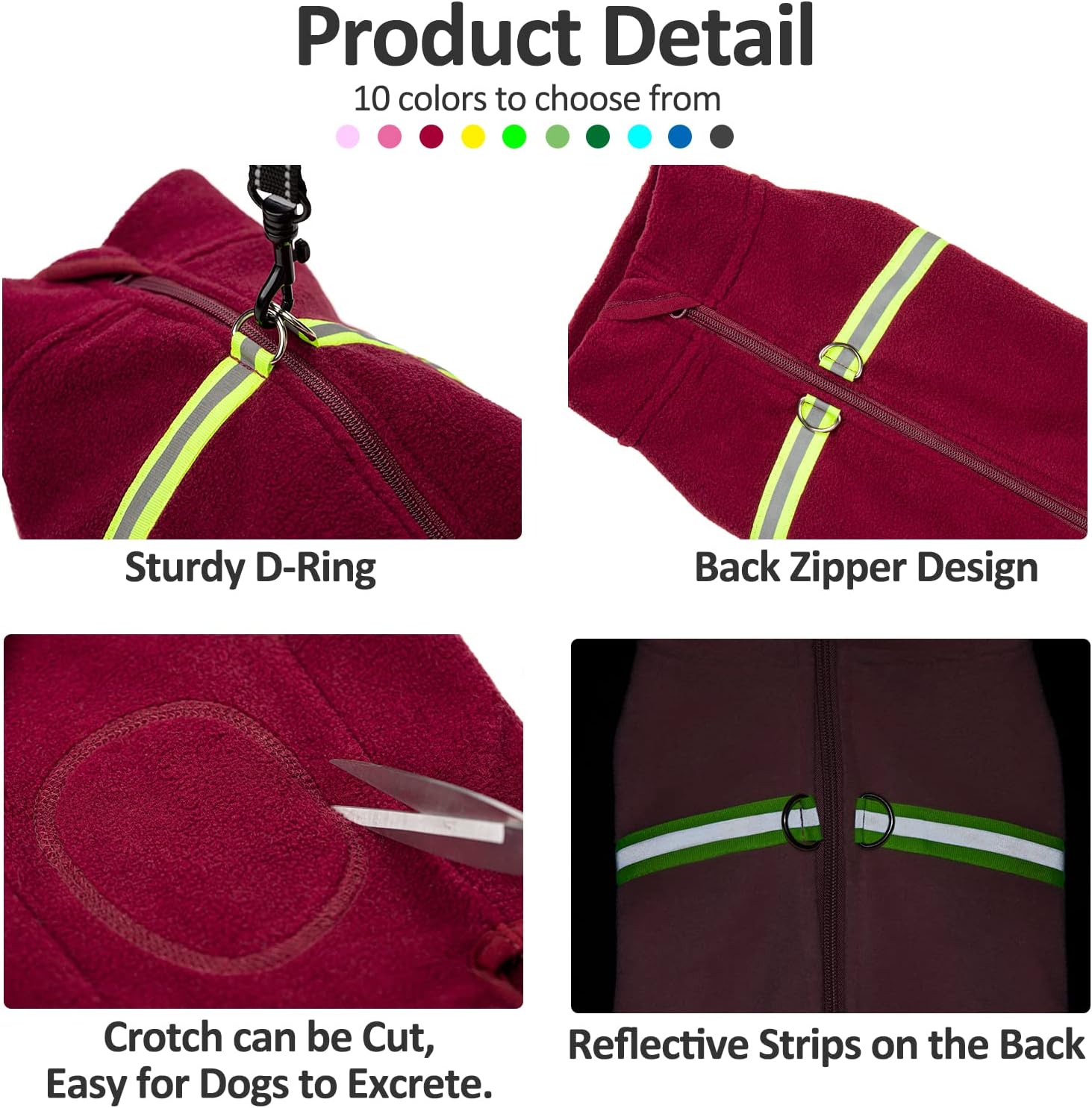 BT Bear Cosy Polar Fleece Coat for Dogs Full Body Jacket, Dog Onesie With D Ring, Zipper with Reflective Jumpsuit - Image 4