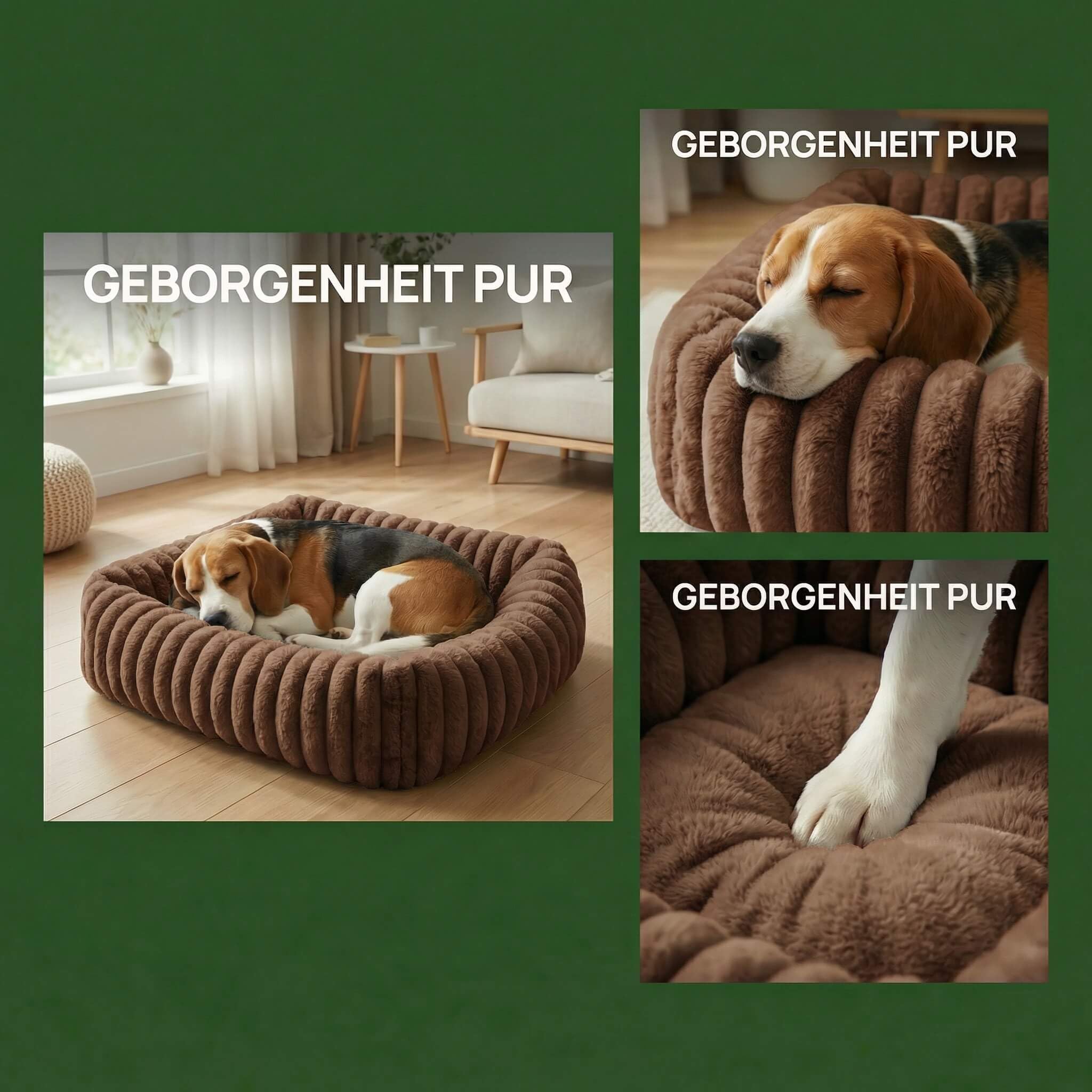 Cuccia Cane Interno S, Pelliccia Coniglio, Antiscivolo, Marrone | Per cani piccoli, 50 x 48 x 15 cm, morbida, confortevole, texture ondulata, letto rettangolare, sfoderabile e lavabile