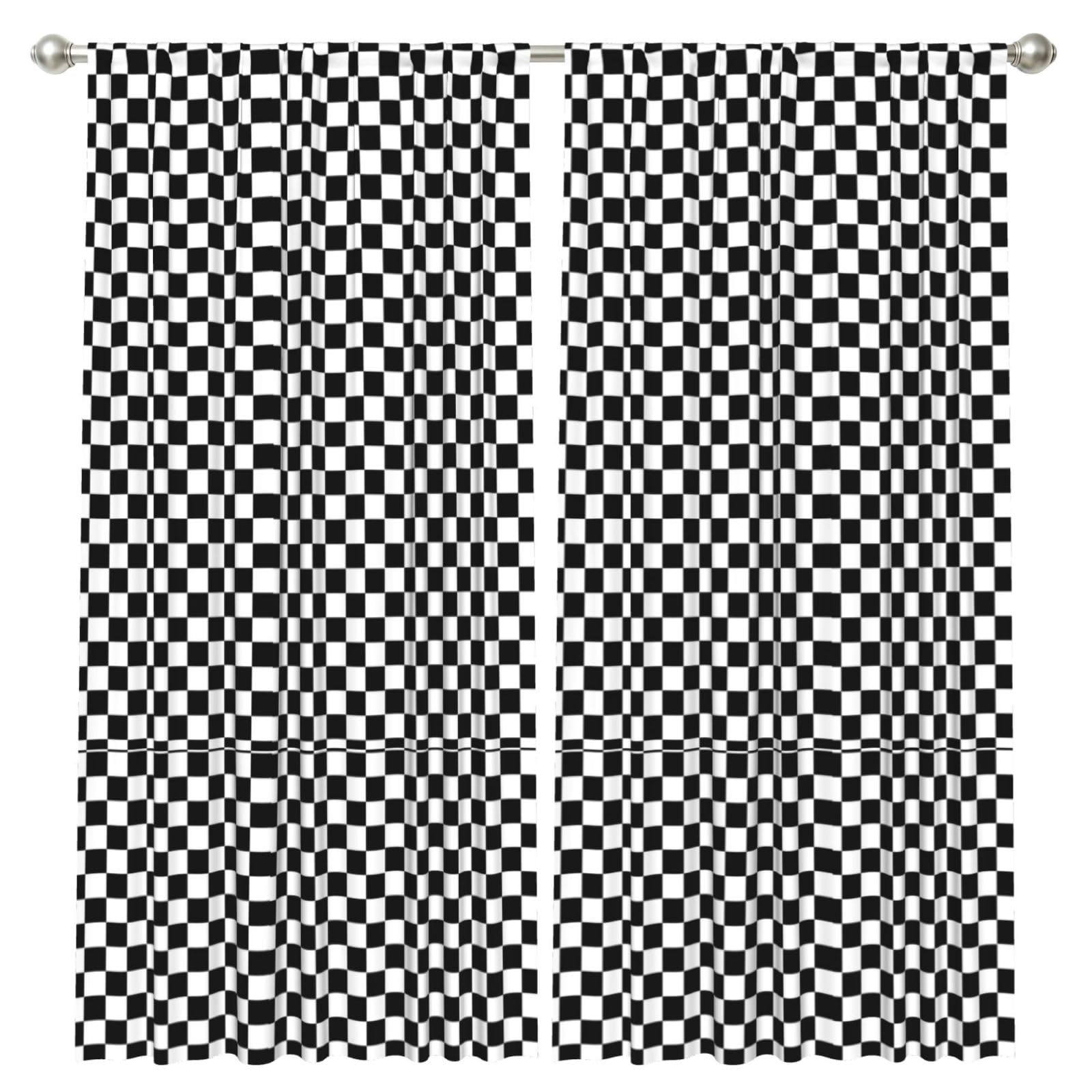 InOmak Classic Black And White Race Check Checkered Geometric Win, 2 Panels Window Curtains 52 x 84 Inch Blackout Curtains for Living Room Bedroom