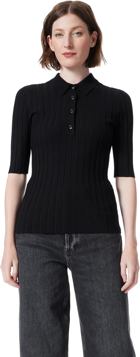 DEE OCLEPPO Women's Cleo Half Sleeve Ribbed Polo Shirt Standard