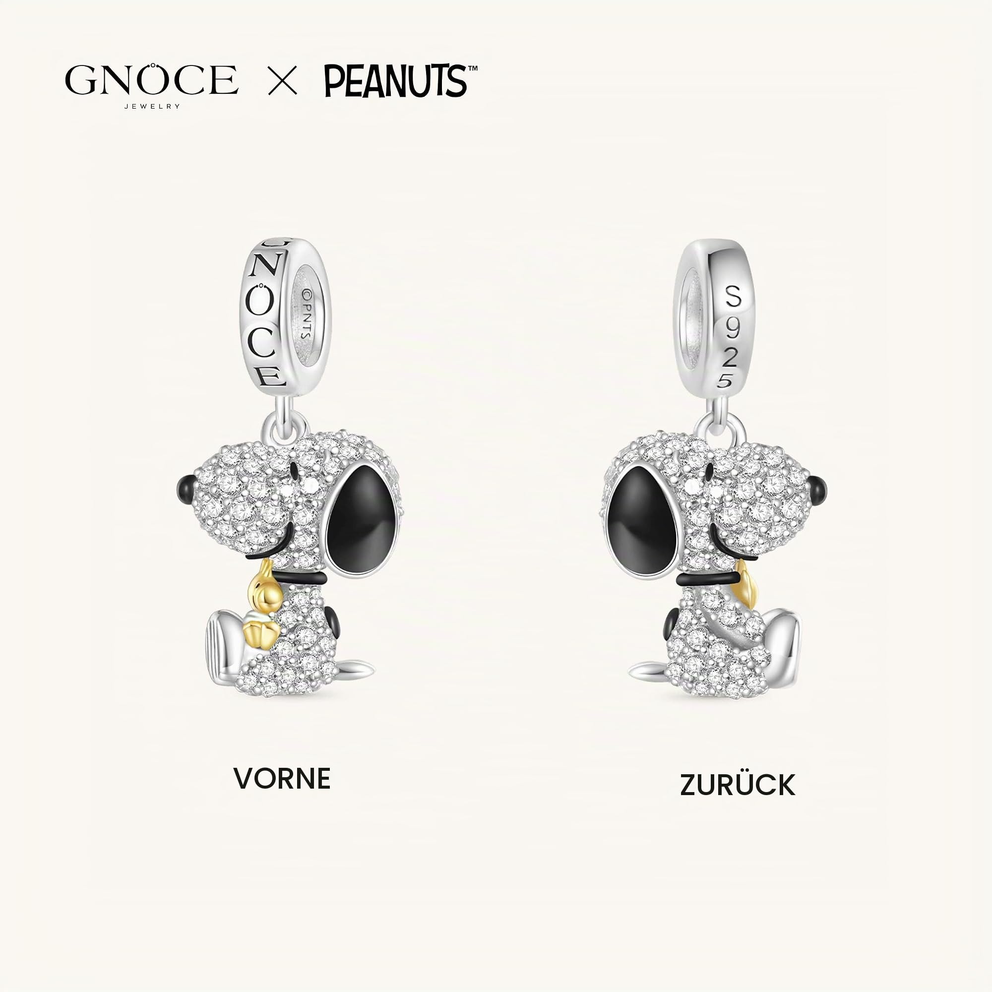 GNOCE Charm Anhänger Peanuts Snoopy Umarmung Woodstock Diamant Anhänger 925 Sterlingsilber Beads Charms für Frauen und Mädchen Schmuckgeschenk für Fans