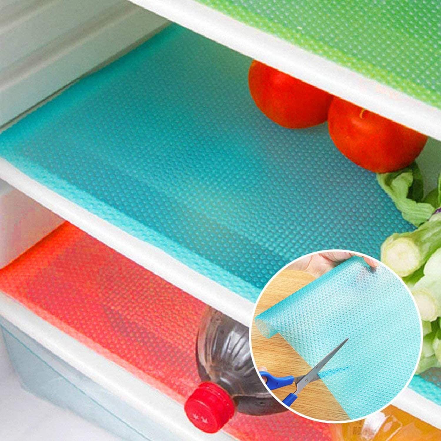 ExpressShop Refrigerator Mats, EVA Refrigerator Liners Washable Can Be Cut Refrigerator Pads Fridge Mats Drawer Table Placemats,Shelves Drawer Table Mats,Size 17.6"x11.3",Red/2 Green/2 Blue/2