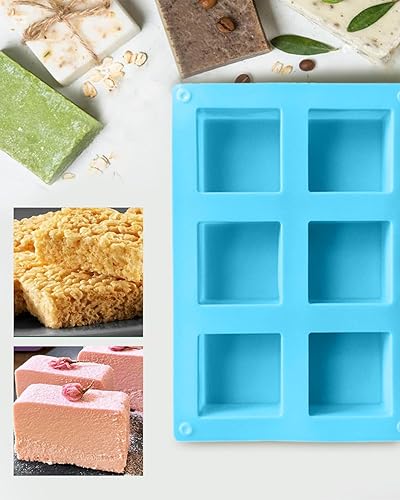 Miniatura 7 de Juego de 2 moldes de silicona para jabón, 6 cavidades cuadradas para hacer jabón, pasteles y chocolate, moldes de silicona de grado alimenticio