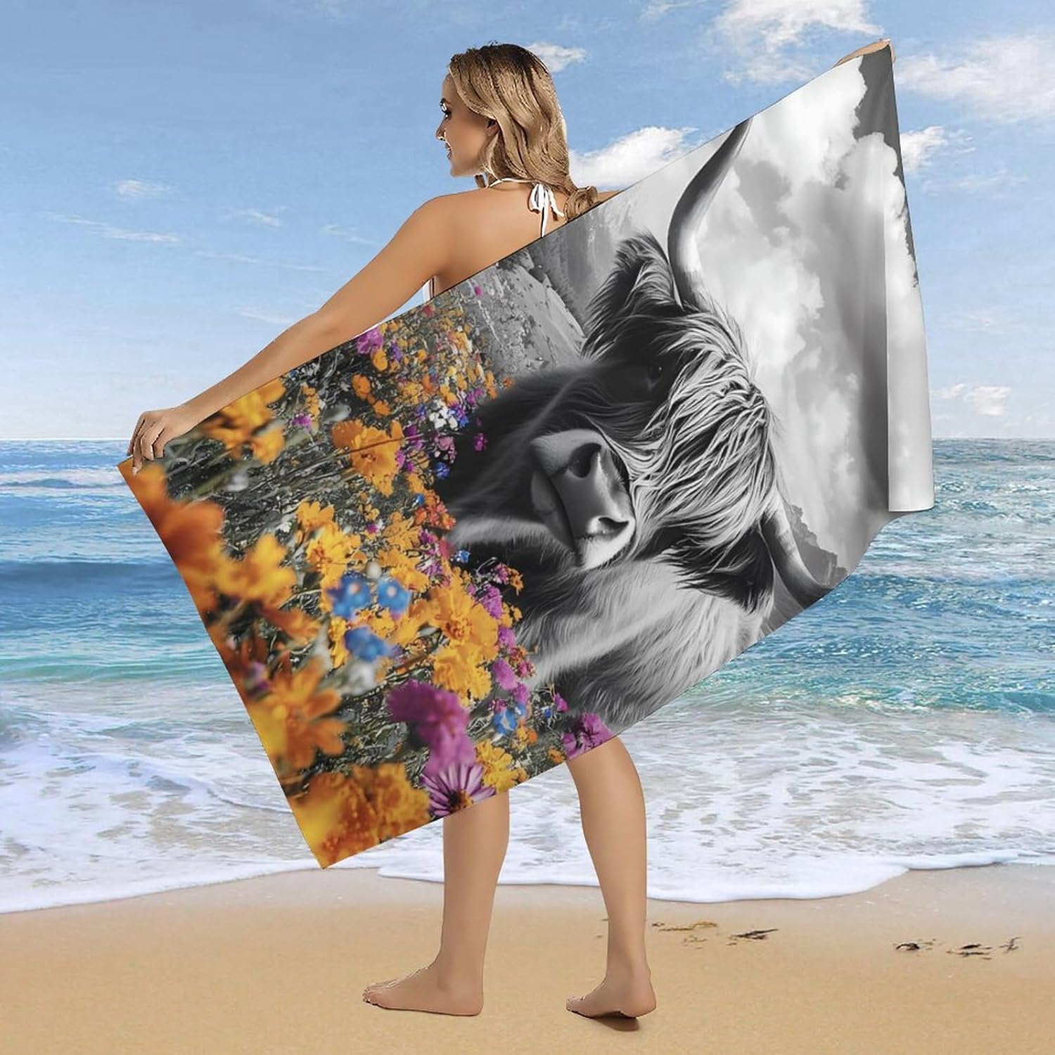 Highland Cow with Mountain Beach Towels Oversized Jumbo Large Yoga Bath Towel for Pool Yoga Swim Body 160x80cm