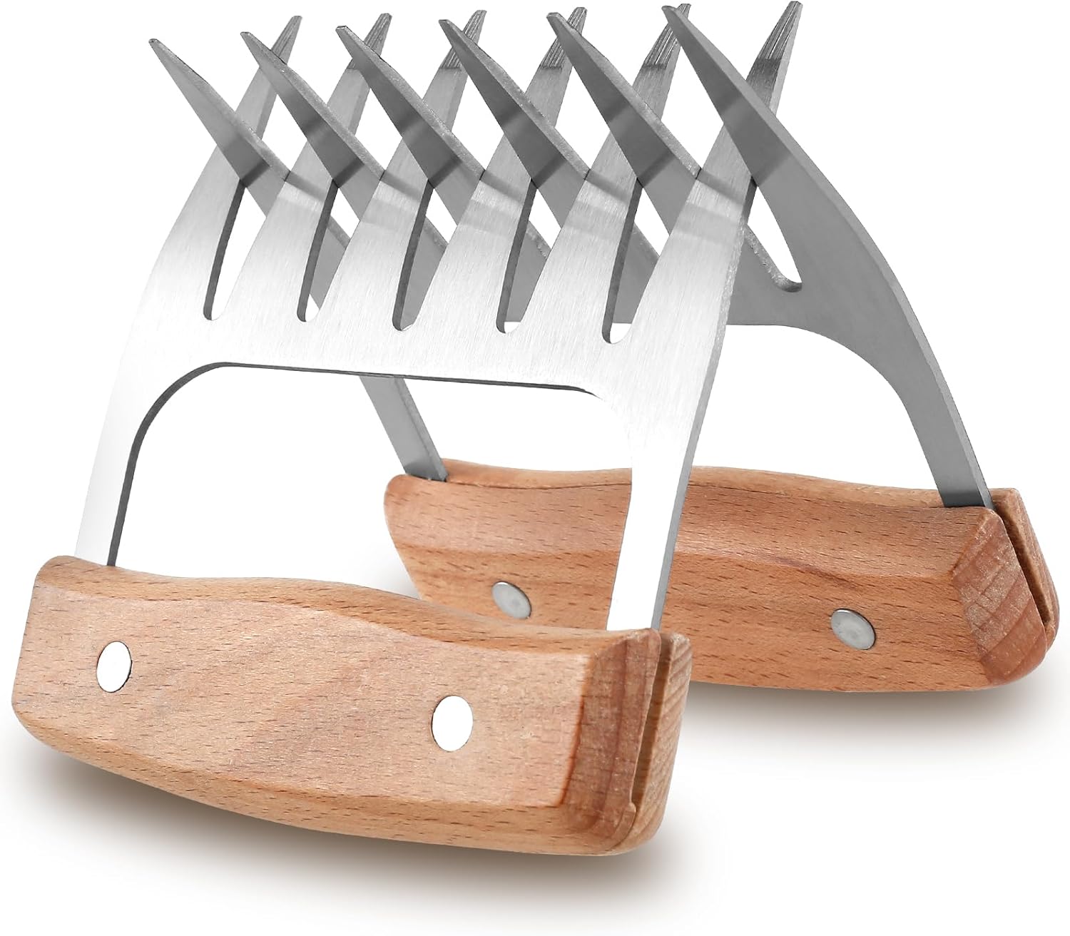 2Pcs Meat Shredder Claws with Wood Handle, Stainless Steel BBQ Meat