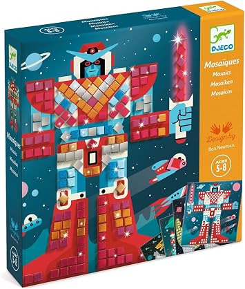 DJECO Space Battle Sticker Mosaic Kit - Craft Your Own Space Battle Scene for School or Gifts - Fun & Creative for Family & Friends, Boys & Girls, Mosaic Art Craft Kit for Kids 5+ Multi