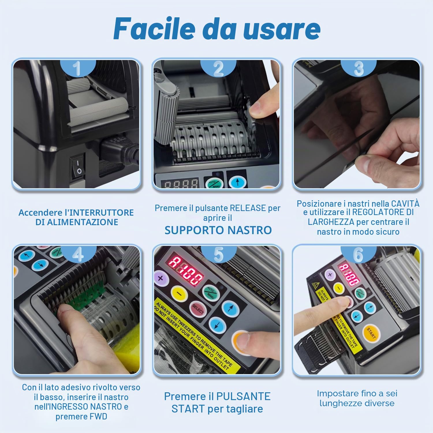 Distributore automatico di nastro, macchina da taglio manuale e automatica, macchina da taglio elettrica per nastro da imballaggio, larghezza 6-60 mm, lunghezza massima 999 mm, per ufficio, magazzino
