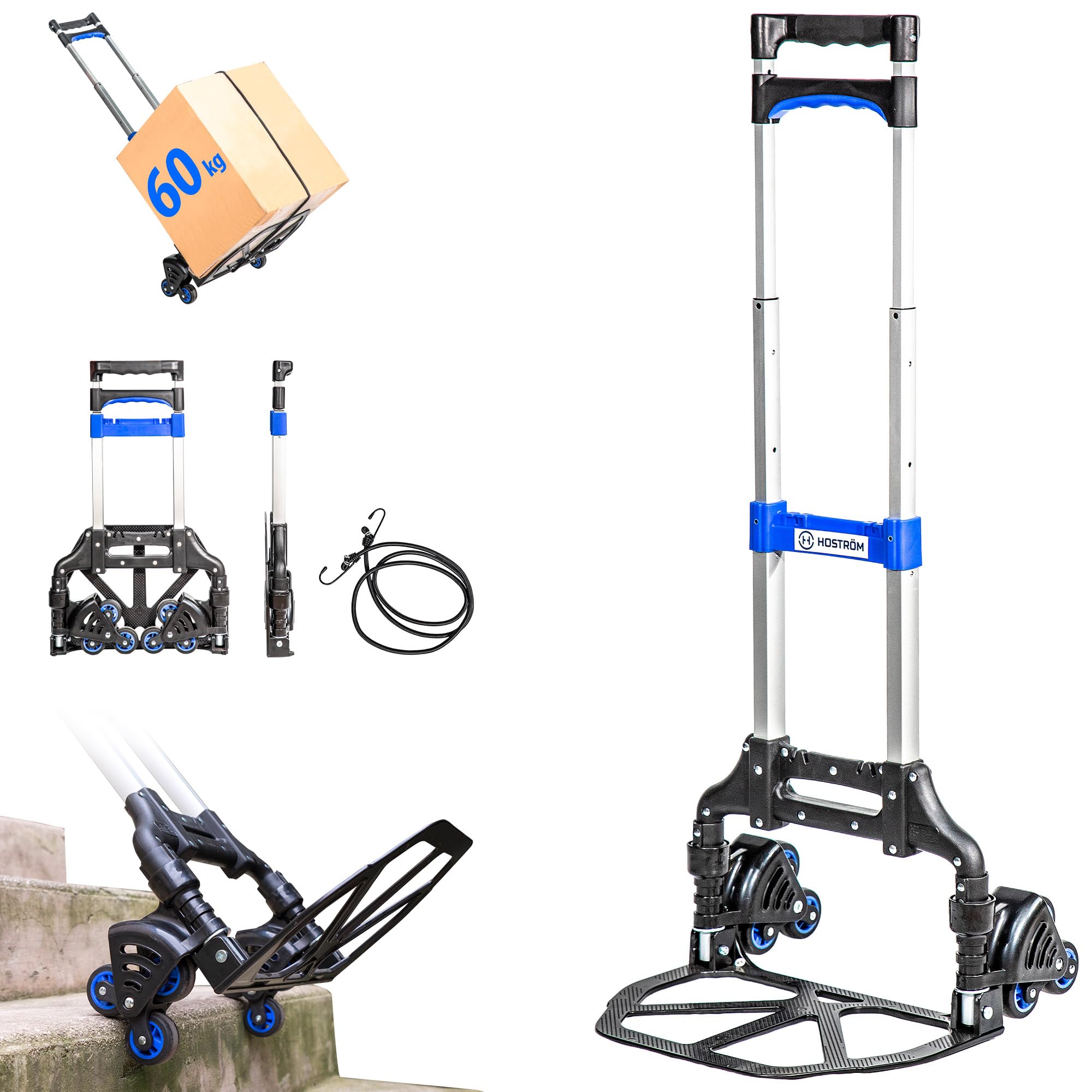 HOSTRÖM Carro Plegable para escaleras de Aluminio, 3 Ruedas, Carro de Transporte y mudanza Compacto, Carga máx. 60 kg, garantía 5 años.